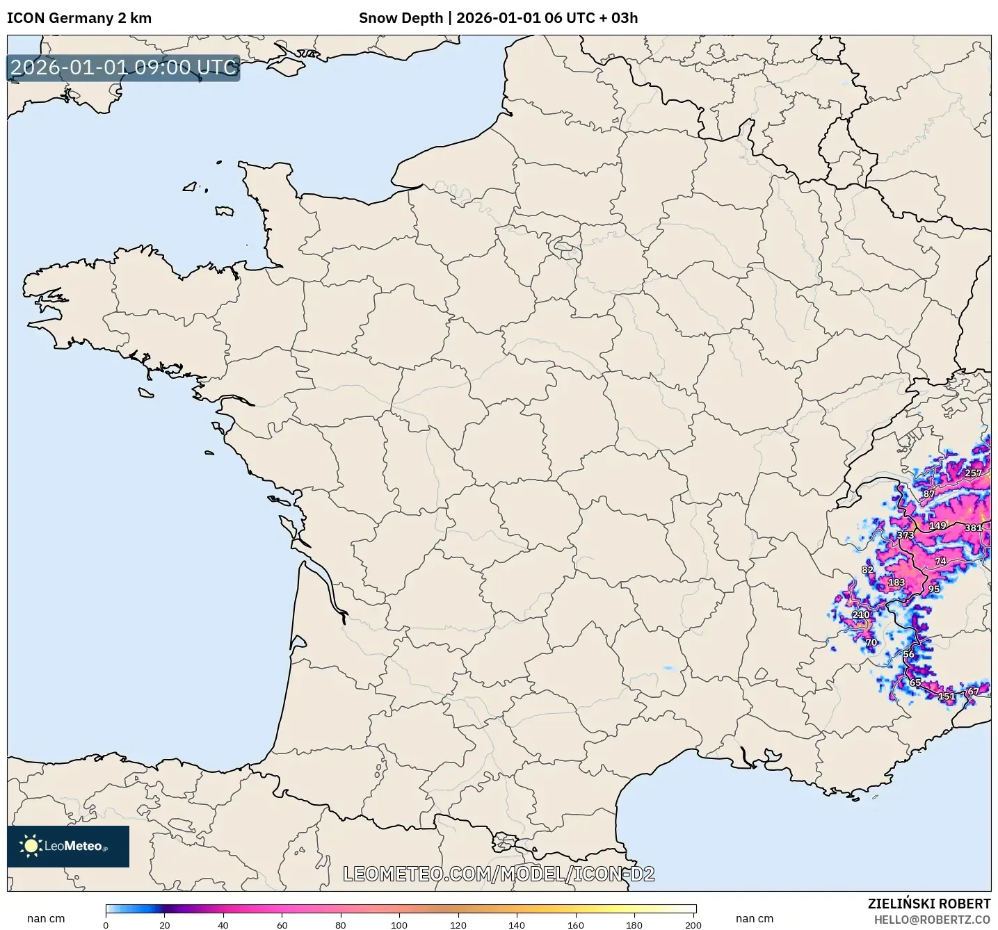 ICON Germany 2 km model - France, Snow Depth