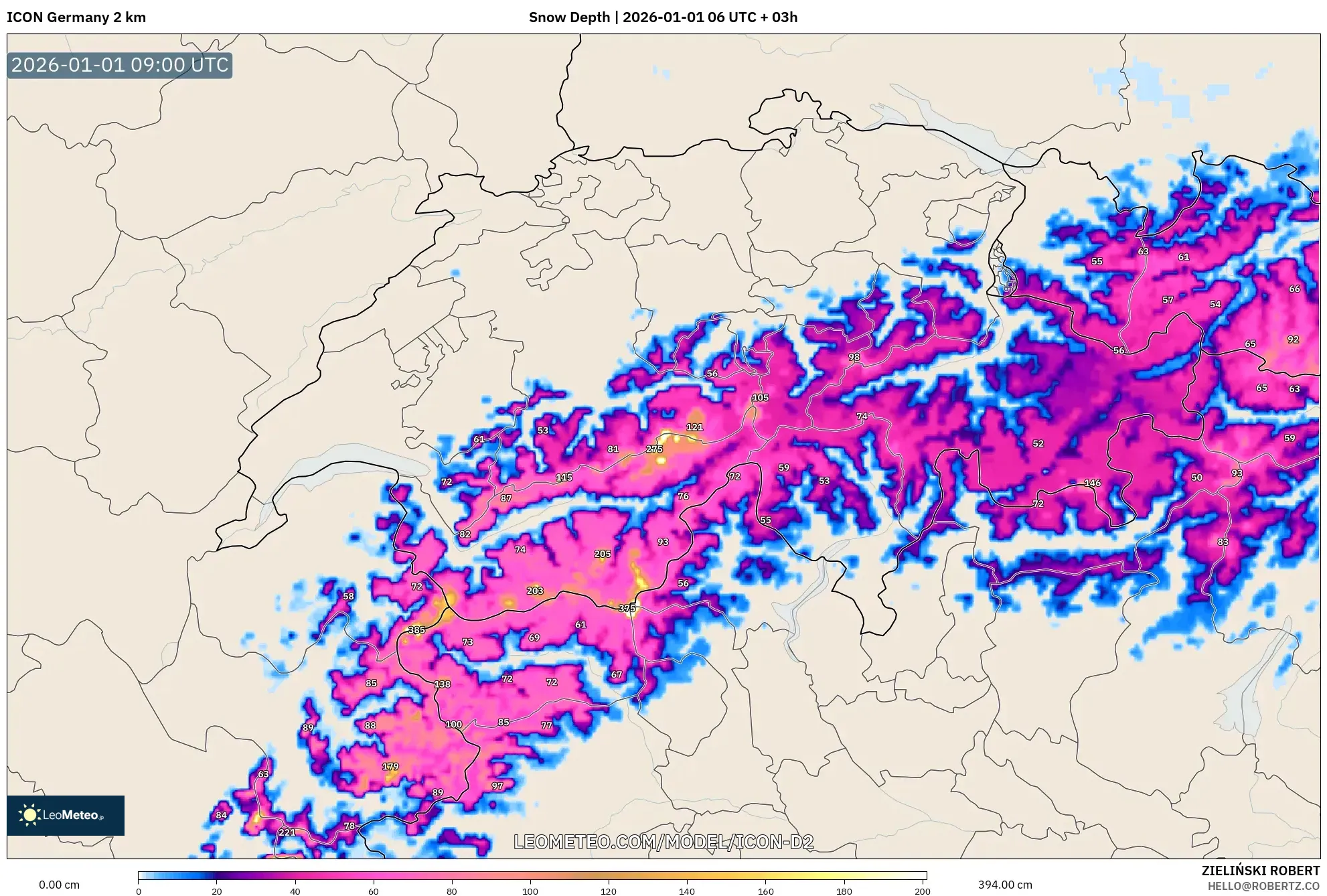 ICON Germany 2 km model - Switzerland, Snow Depth