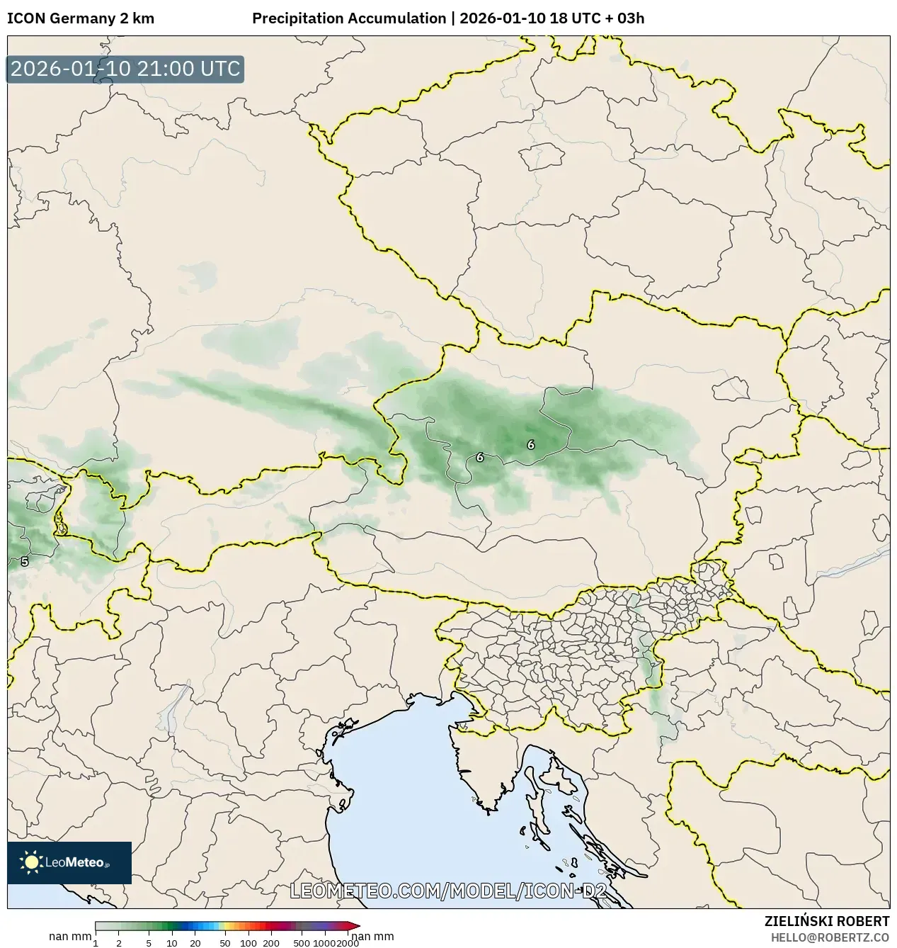 ICON Germany 2 km model - Austria, Precipitation Accumulation