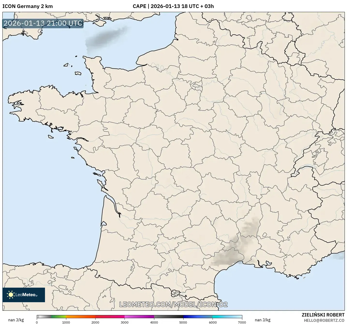 ICON Germany 2 km model - France, CAPE