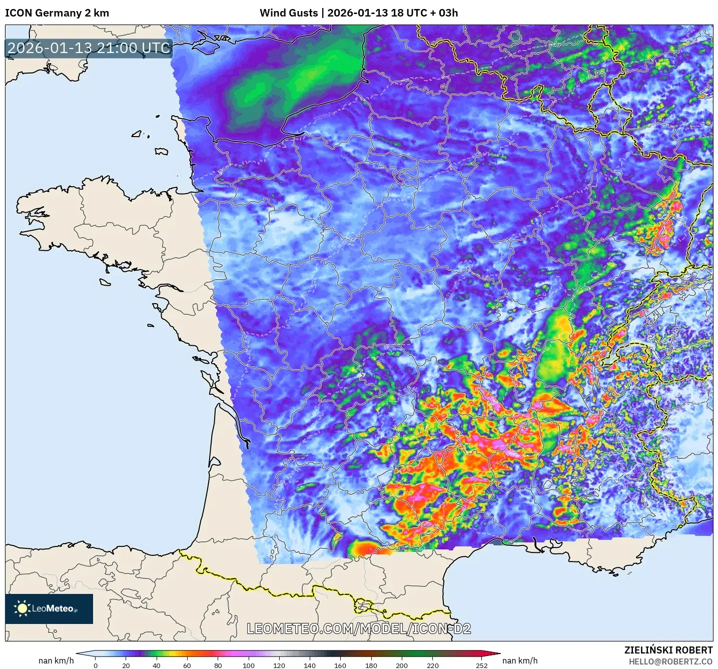 ICON Germany 2 km model - France, Wind Gusts