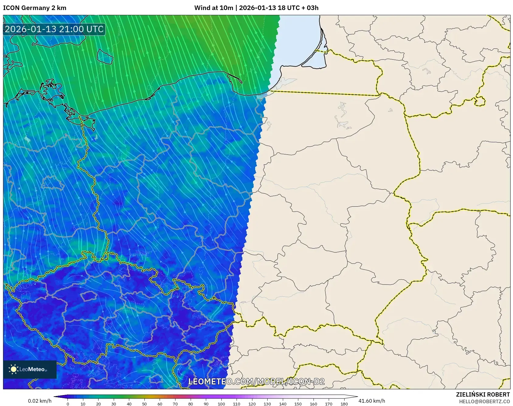 ICON Germany 2 km model - Poland, Wind at 10m