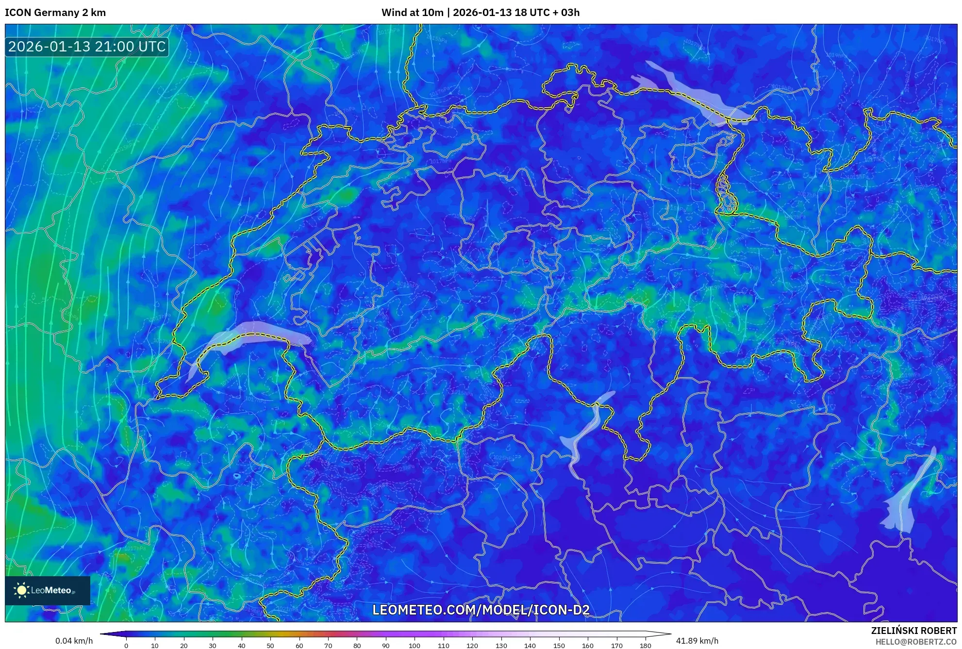 ICON Germany 2 km model - Switzerland, Wind at 10m