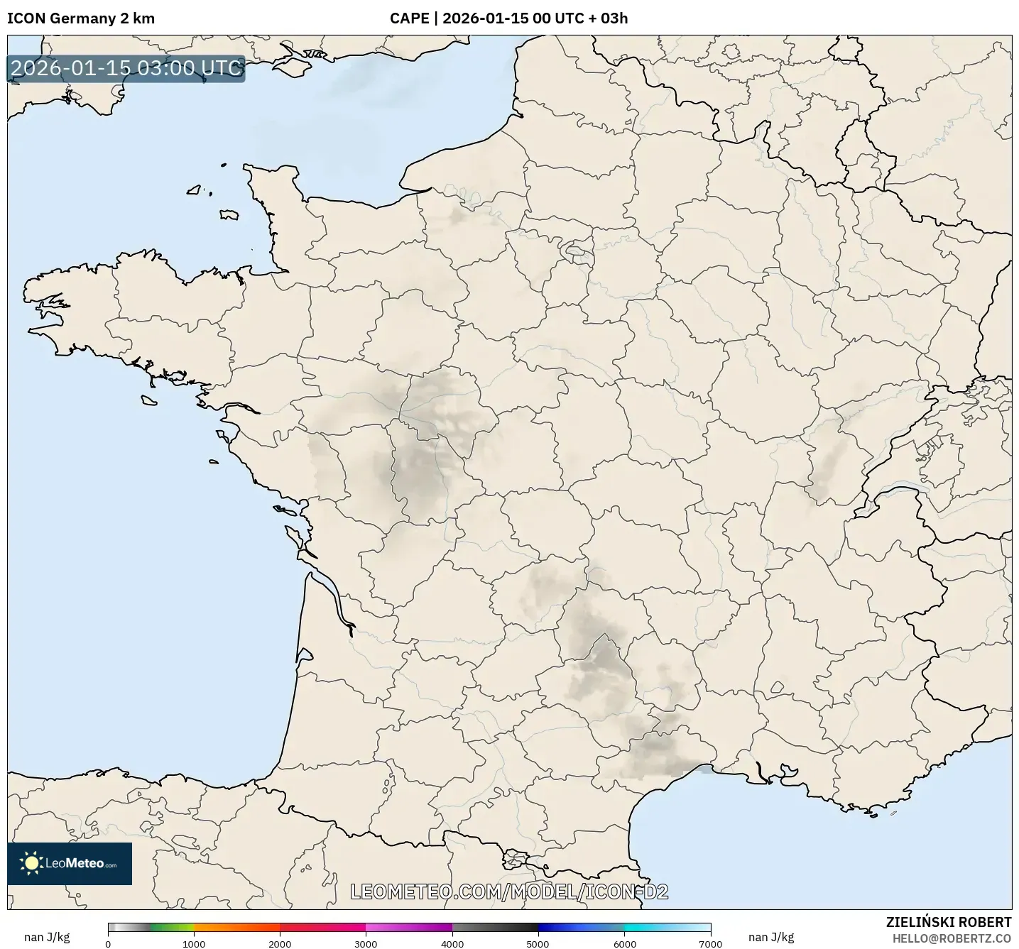 ICON Germany 2 km model - France, CAPE