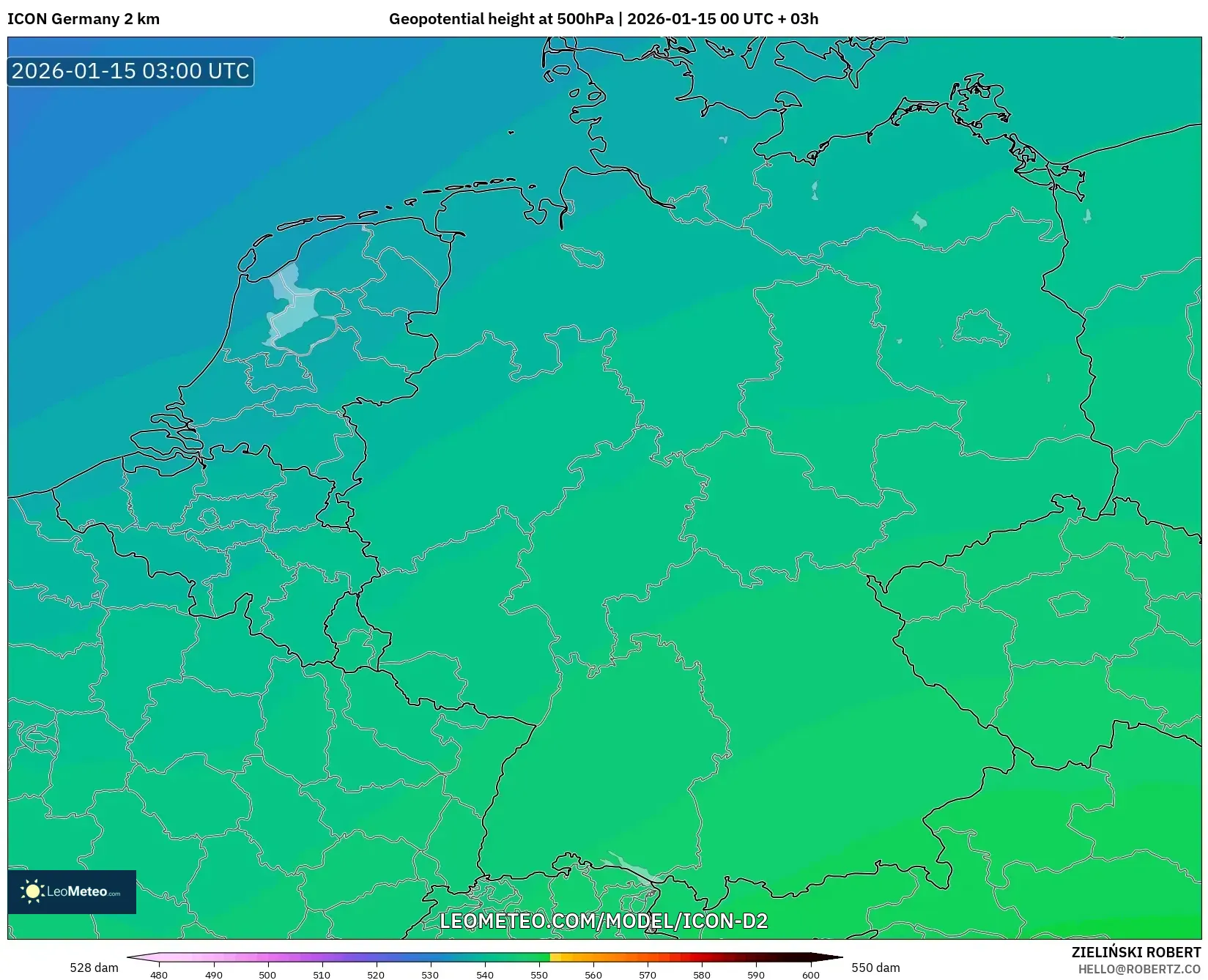 ICON Germany 2 km model - Germany, Geopotential height at 500hPa