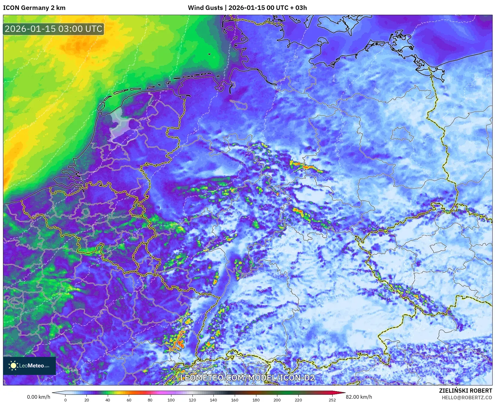 ICON Germany 2 km model - Germany, Wind Gusts