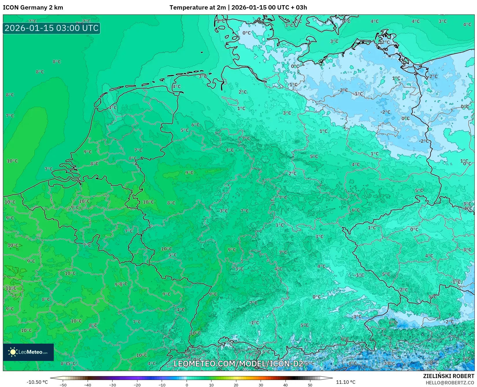 ICON Germany 2 km model - Germany, Temperature at 2m
