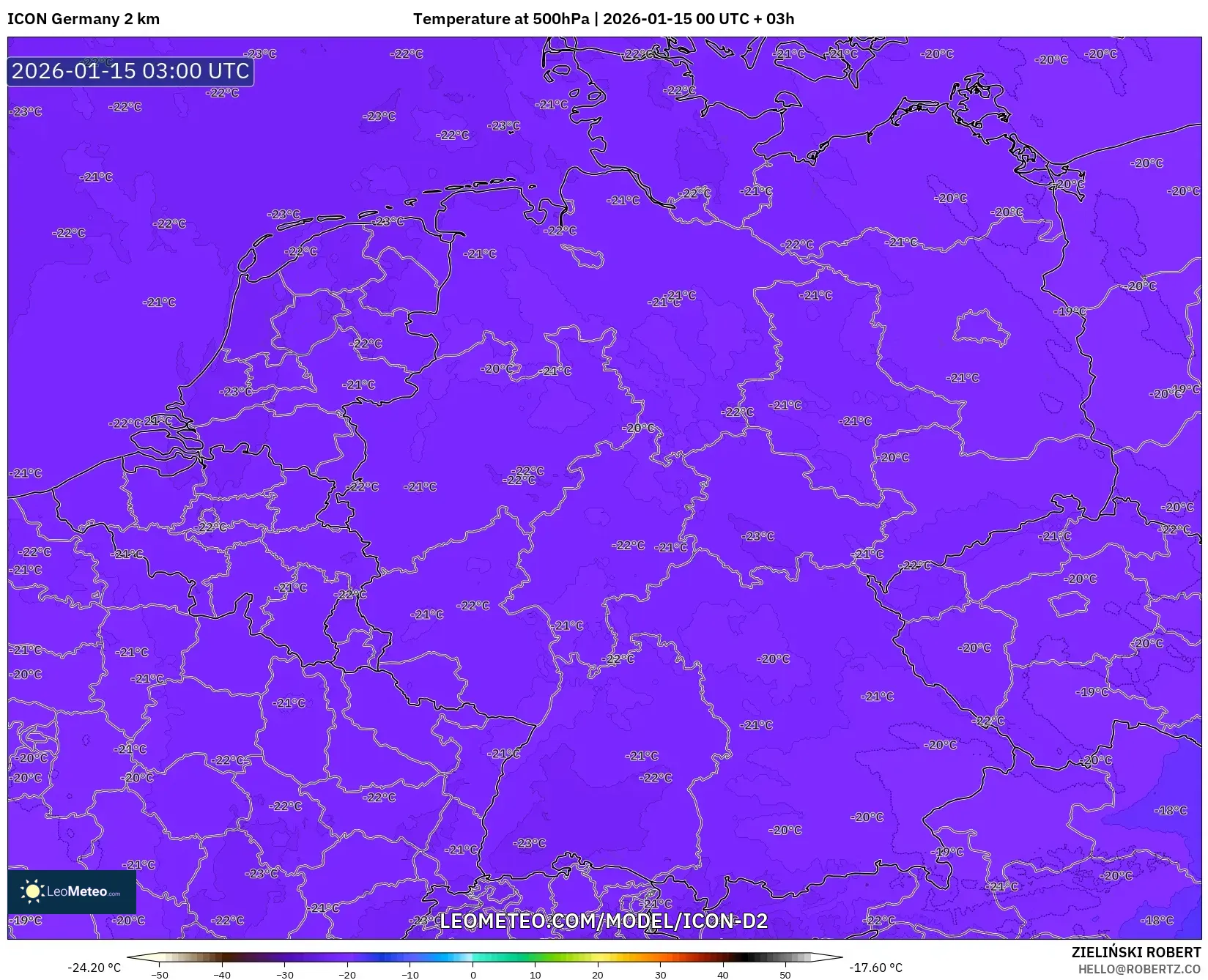 ICON Germany 2 km model - Germany, Temperature at 500hPa