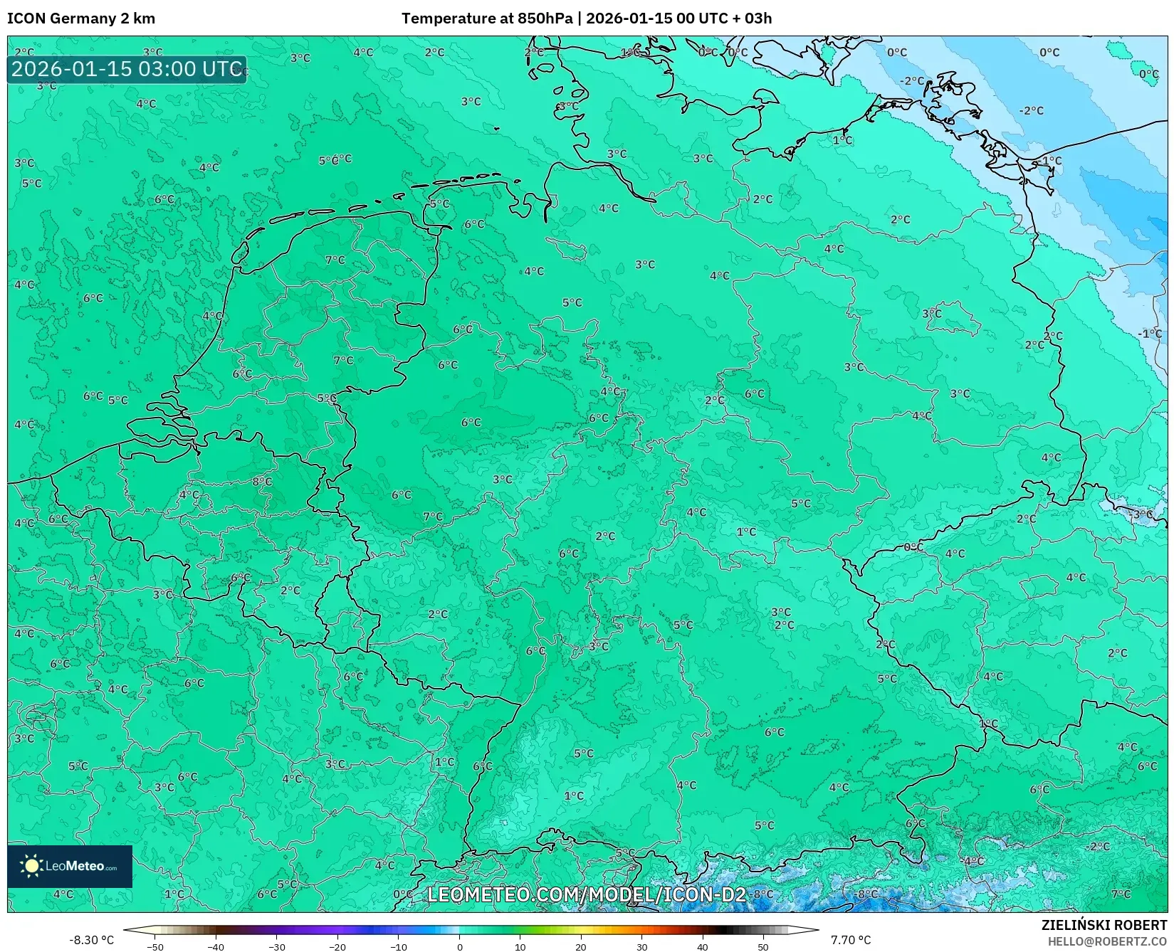ICON Germany 2 km model - Germany, Temperature at 850hPa