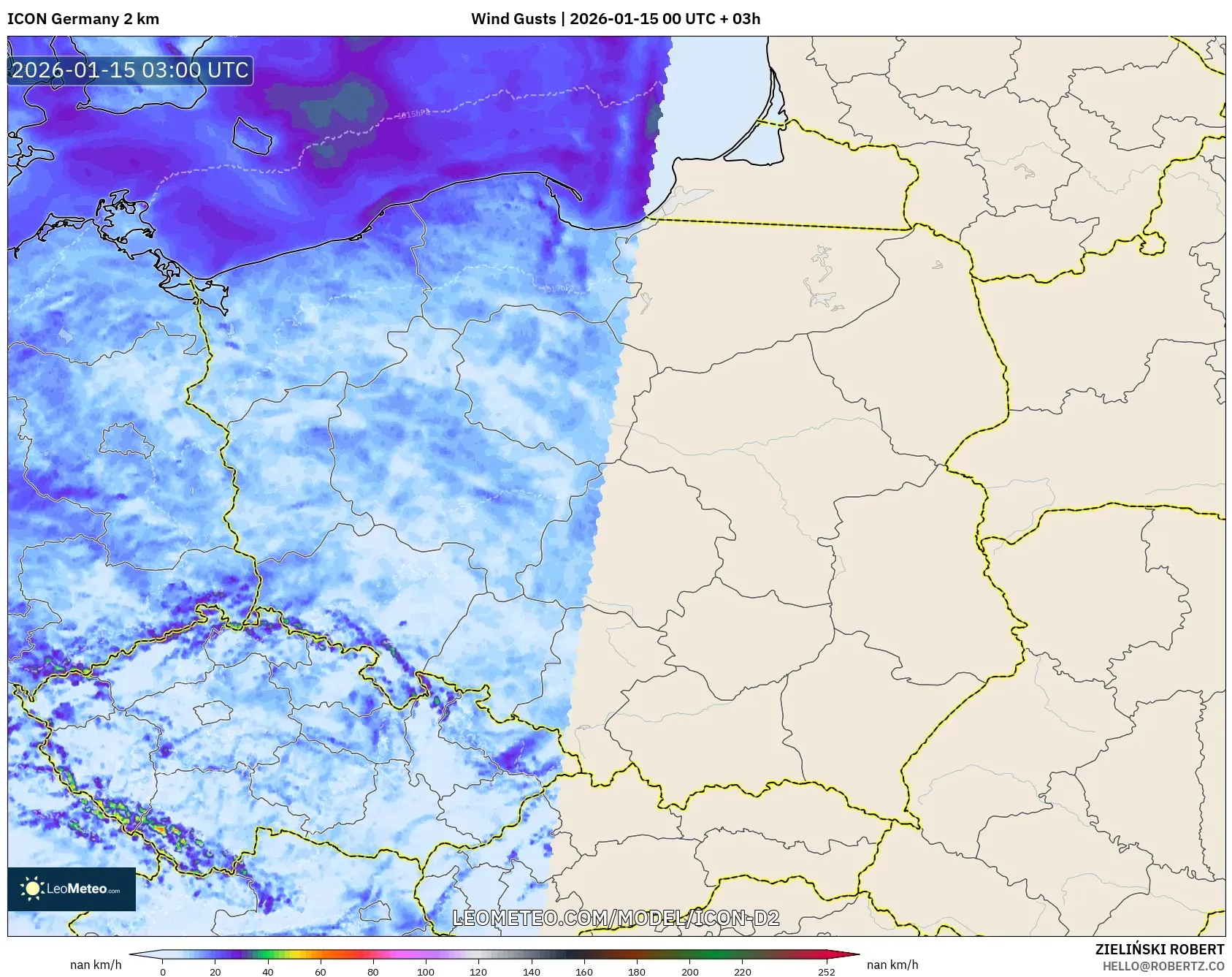 ICON Germany 2 km model - Poland, Wind Gusts