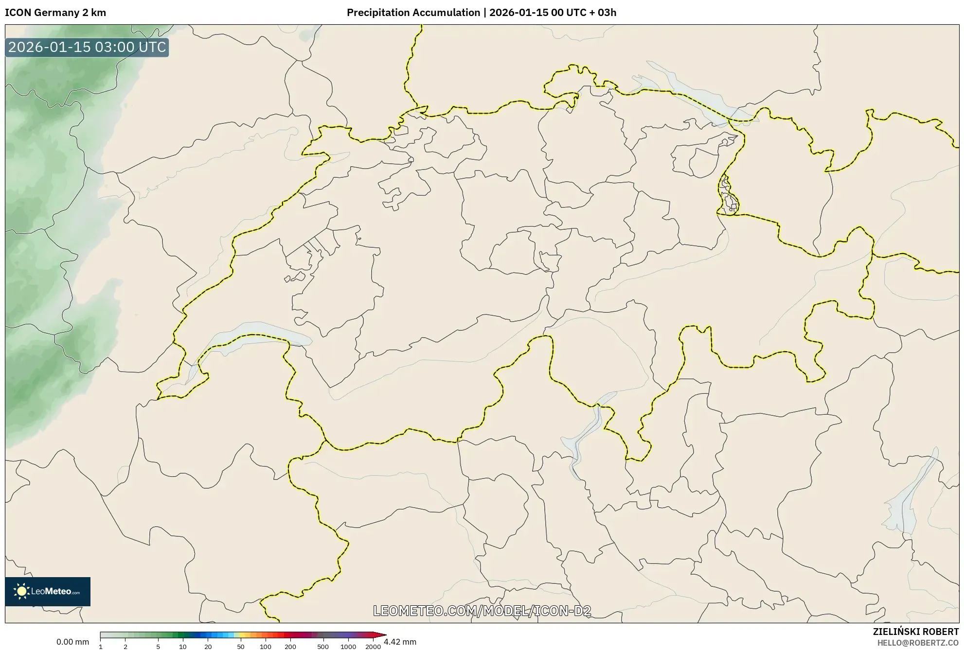 ICON Germany 2 km model - Switzerland, Precipitation Accumulation