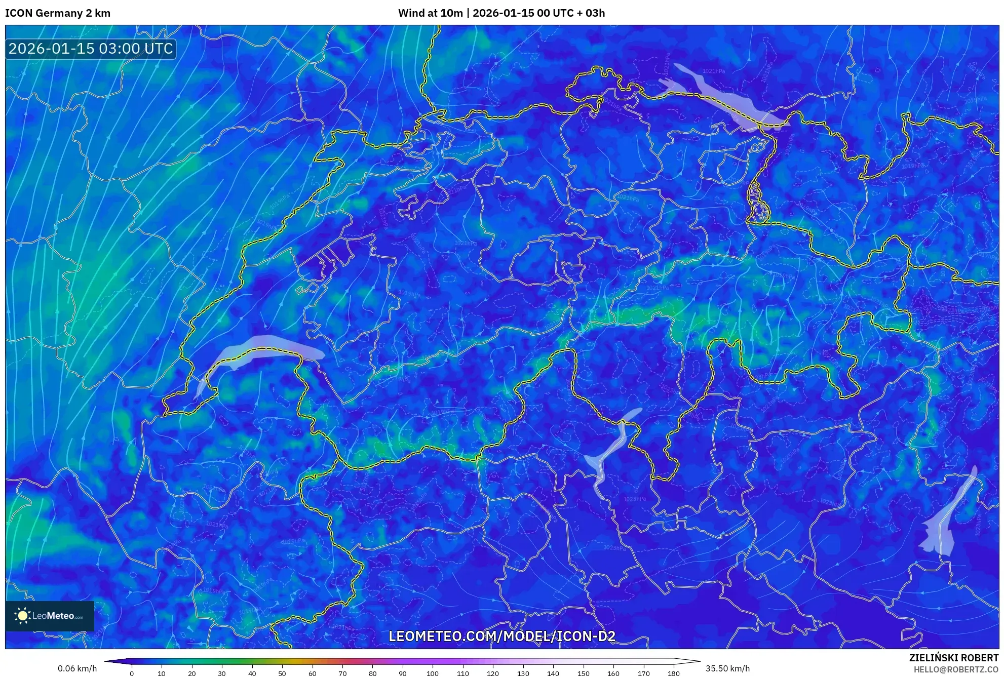 ICON Germany 2 km model - Switzerland, Wind at 10m