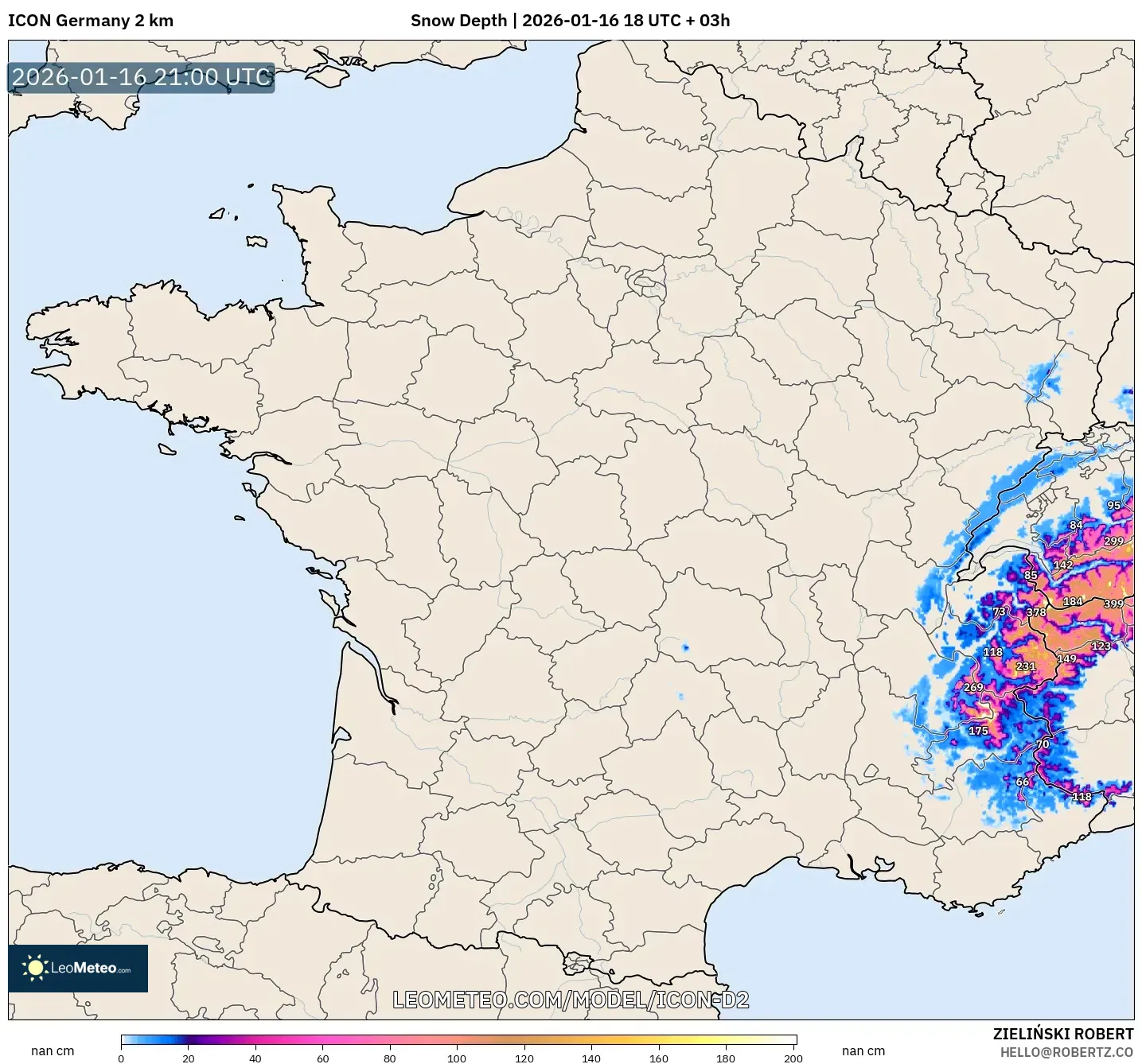 ICON Germany 2 km model - France, Snow Depth