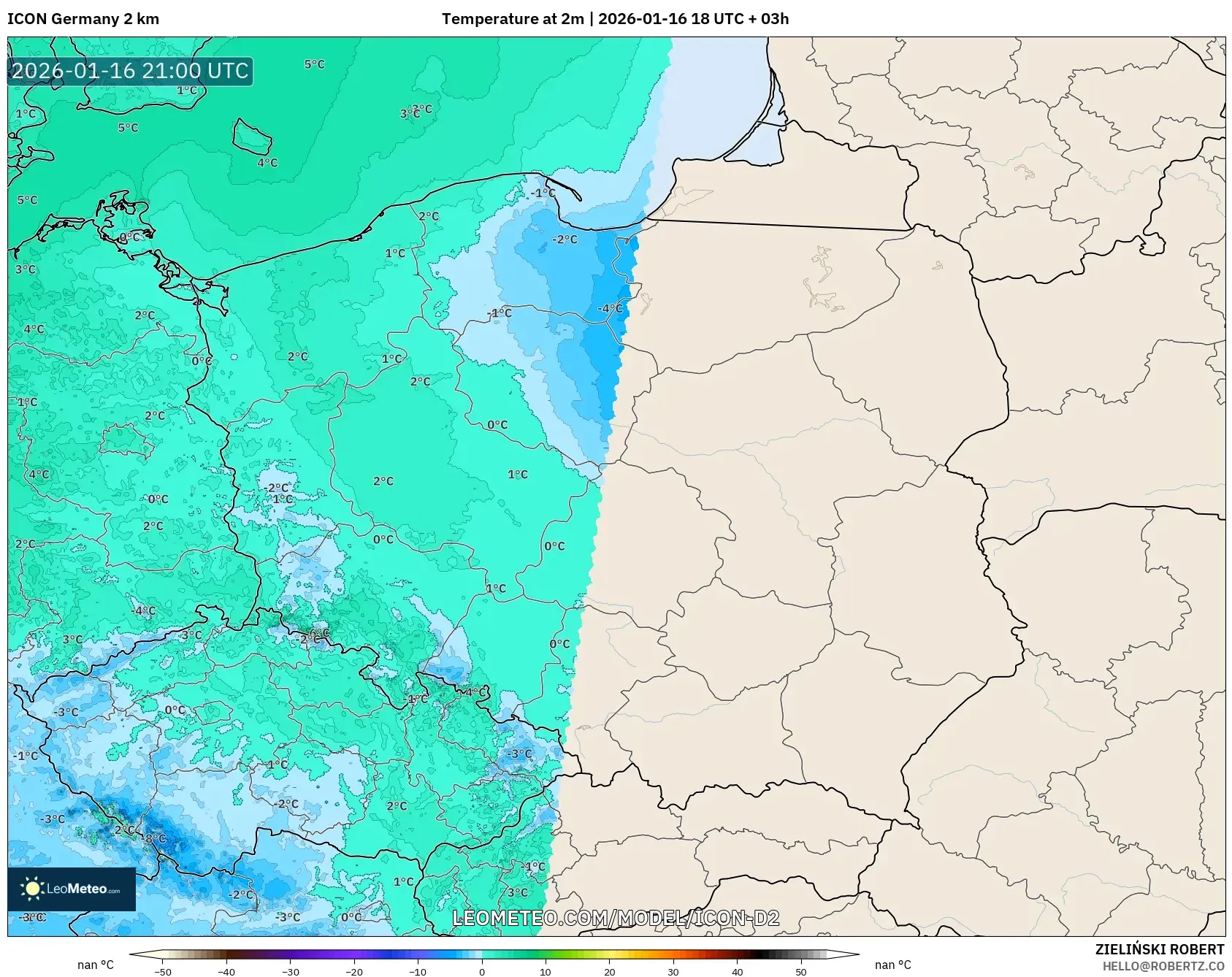ICON Germany 2 km model - Poland, Temperature at 2m