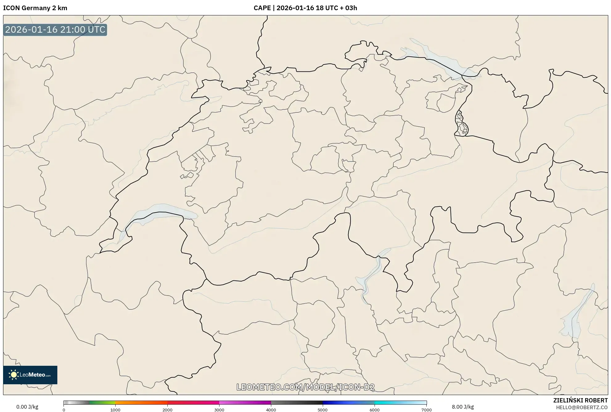 ICON Germany 2 km model - Switzerland, CAPE