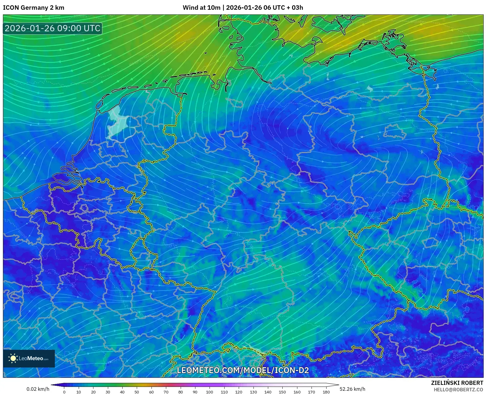 ICON Germany 2 km model - Germany, Wind at 10m