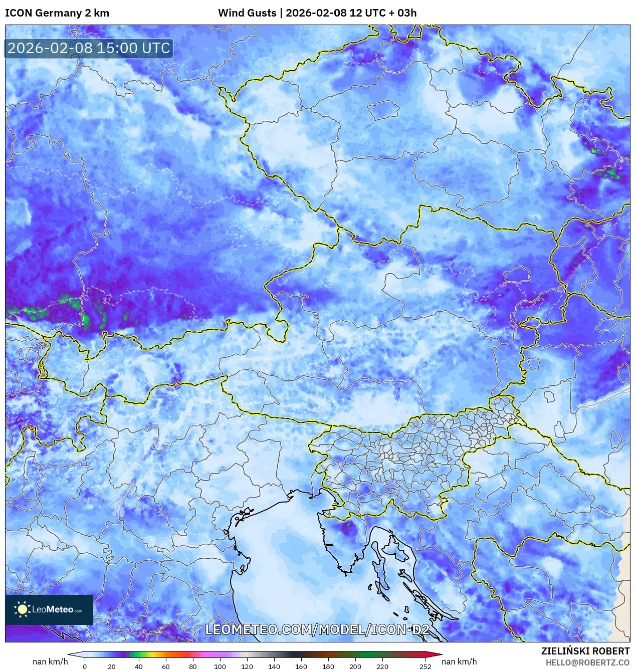 ICON Germany 2 km model - Austria, Wind Gusts
