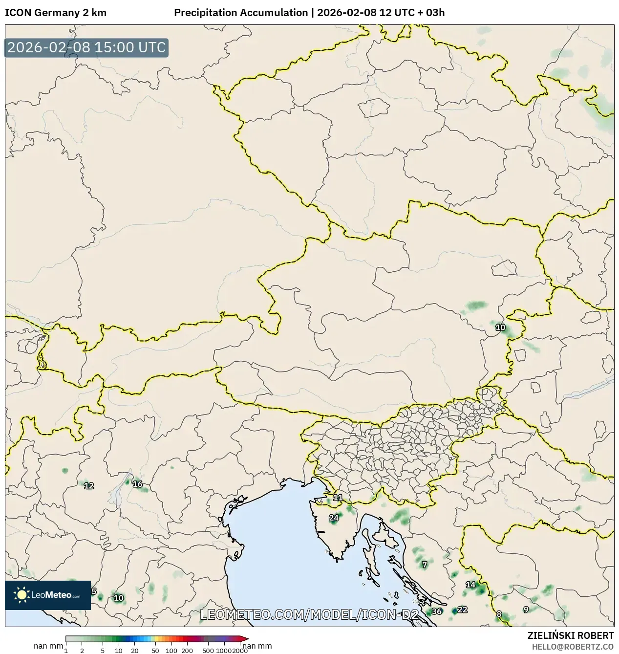 ICON Germany 2 km model - Austria, Precipitation Accumulation