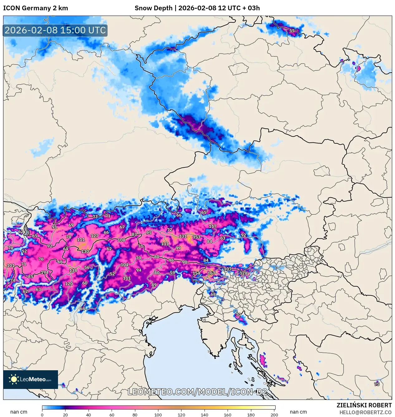 ICON Germany 2 km model - Austria, Snow Depth