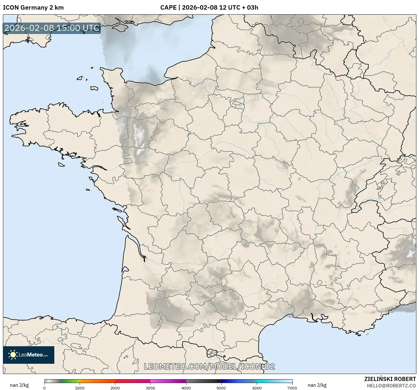 ICON Germany 2 km model - France, CAPE