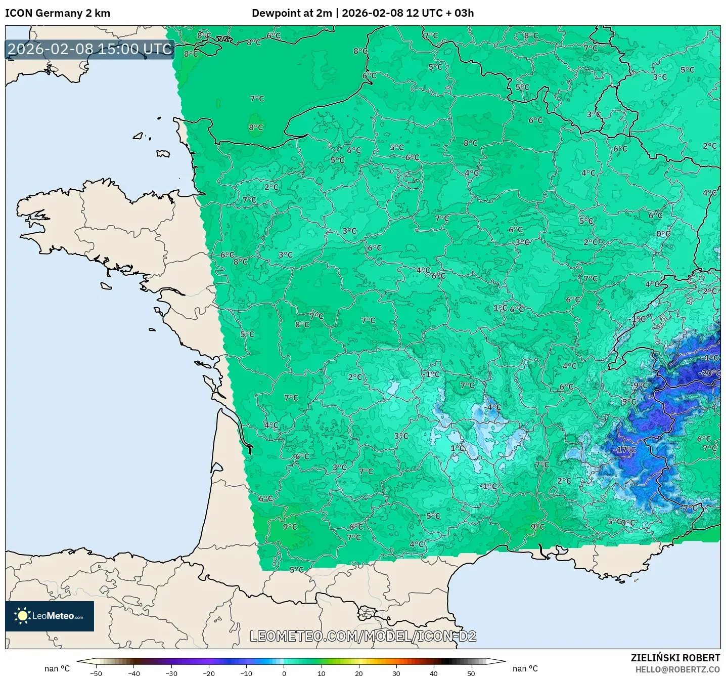 ICON Alemania 2 km model - Prancis, Titik Embun 2 m