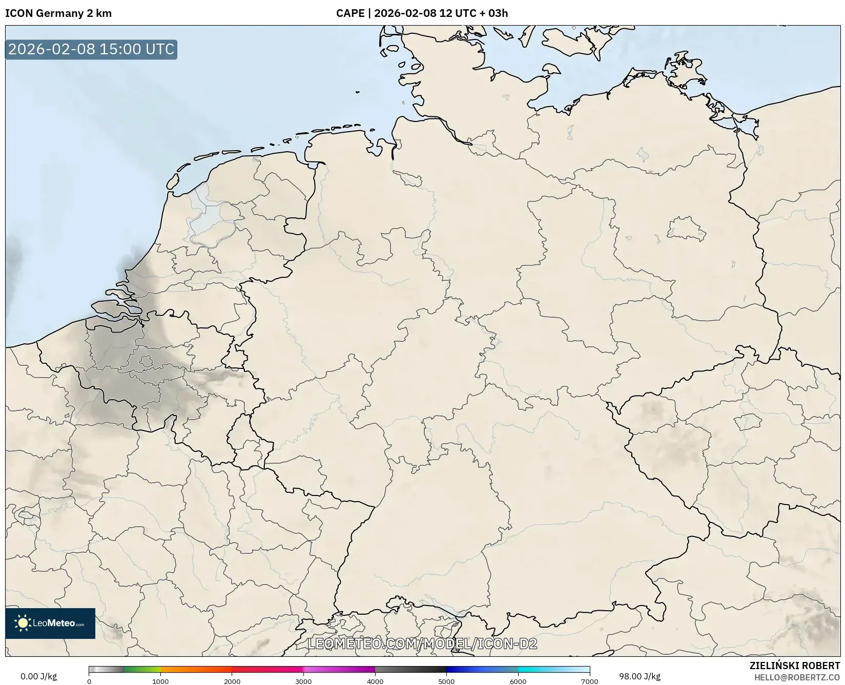 ICON Germany 2 km model - Germany, CAPE