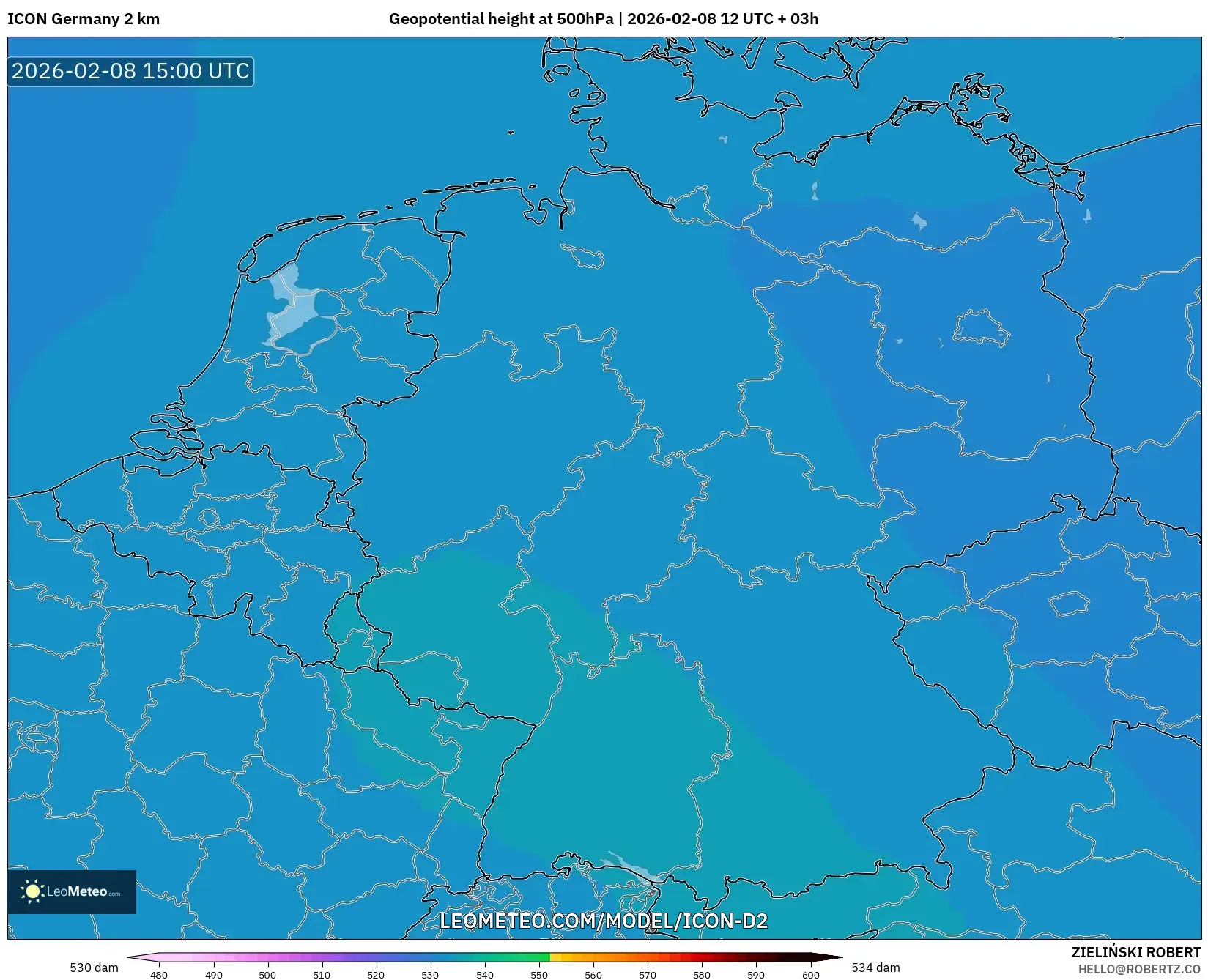 ICON Germany 2 km model - Germany, Geopotential height at 500hPa