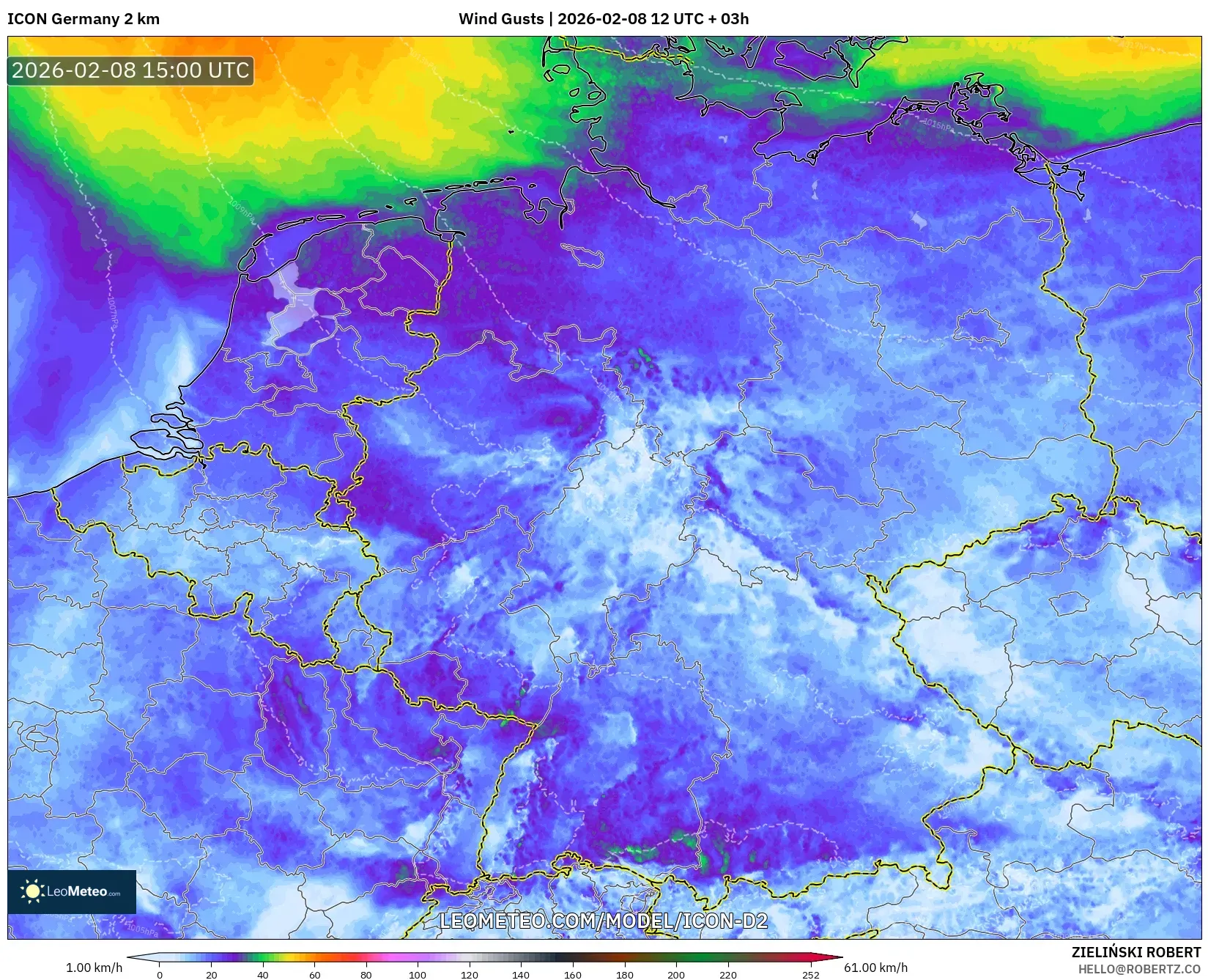 ICON Germany 2 km model - Germany, Wind Gusts