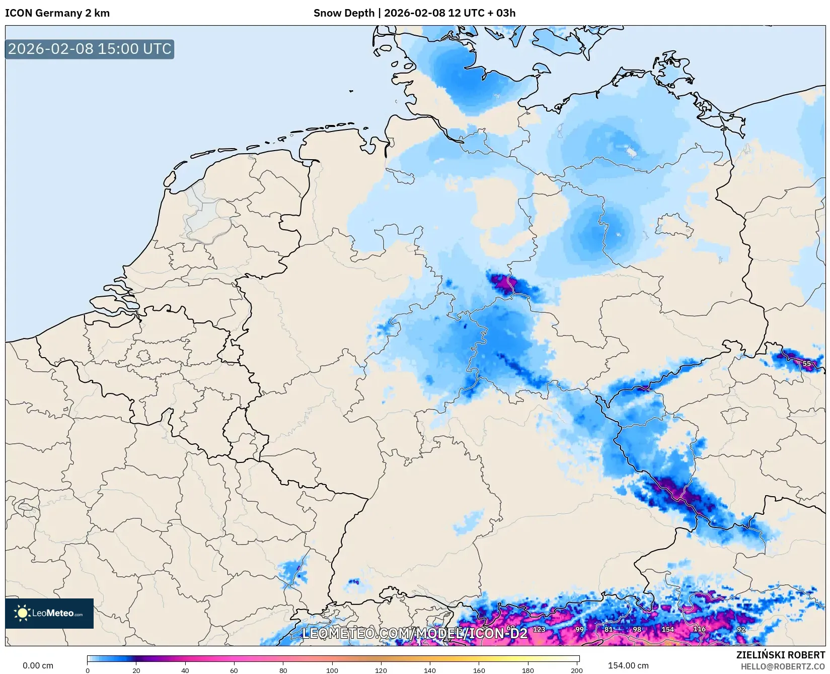 ICON Germany 2 km model - Germany, Snow Depth