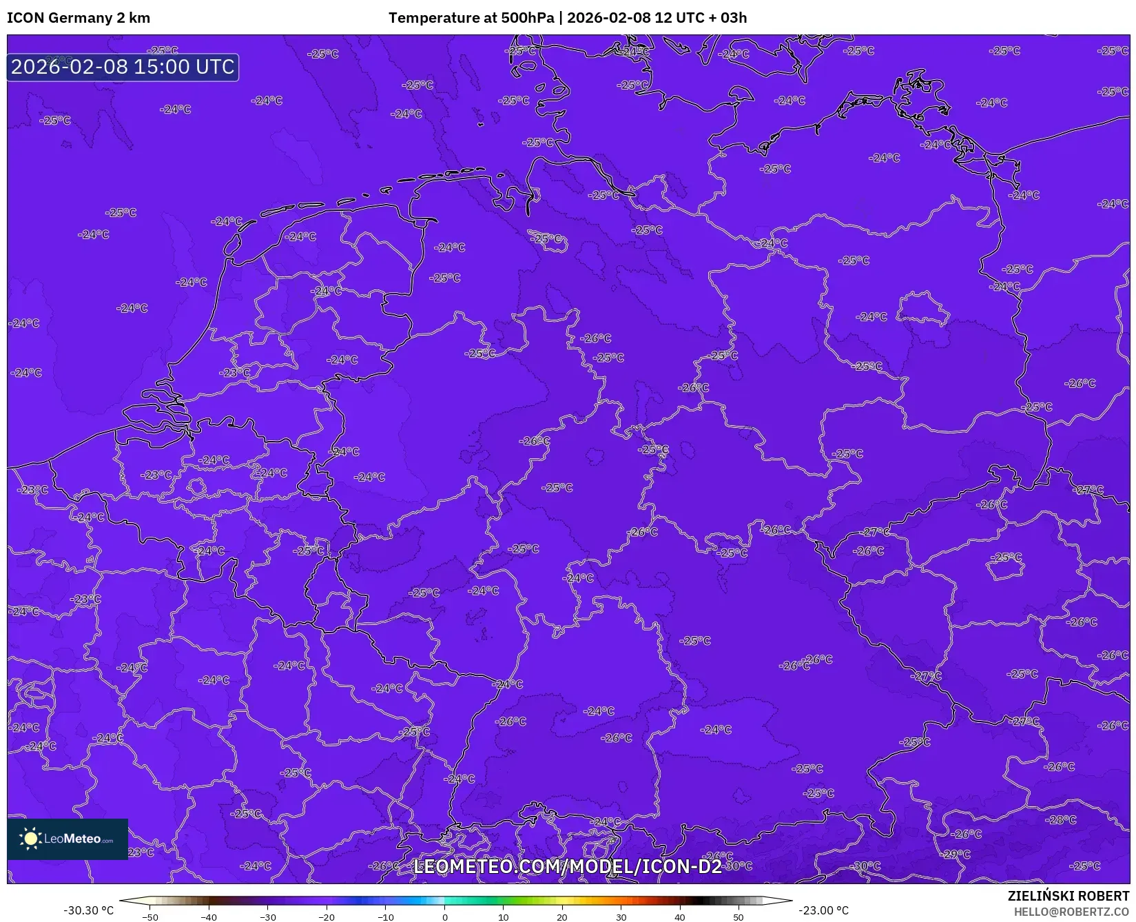 ICON Germany 2 km model - Germany, Temperature at 500hPa