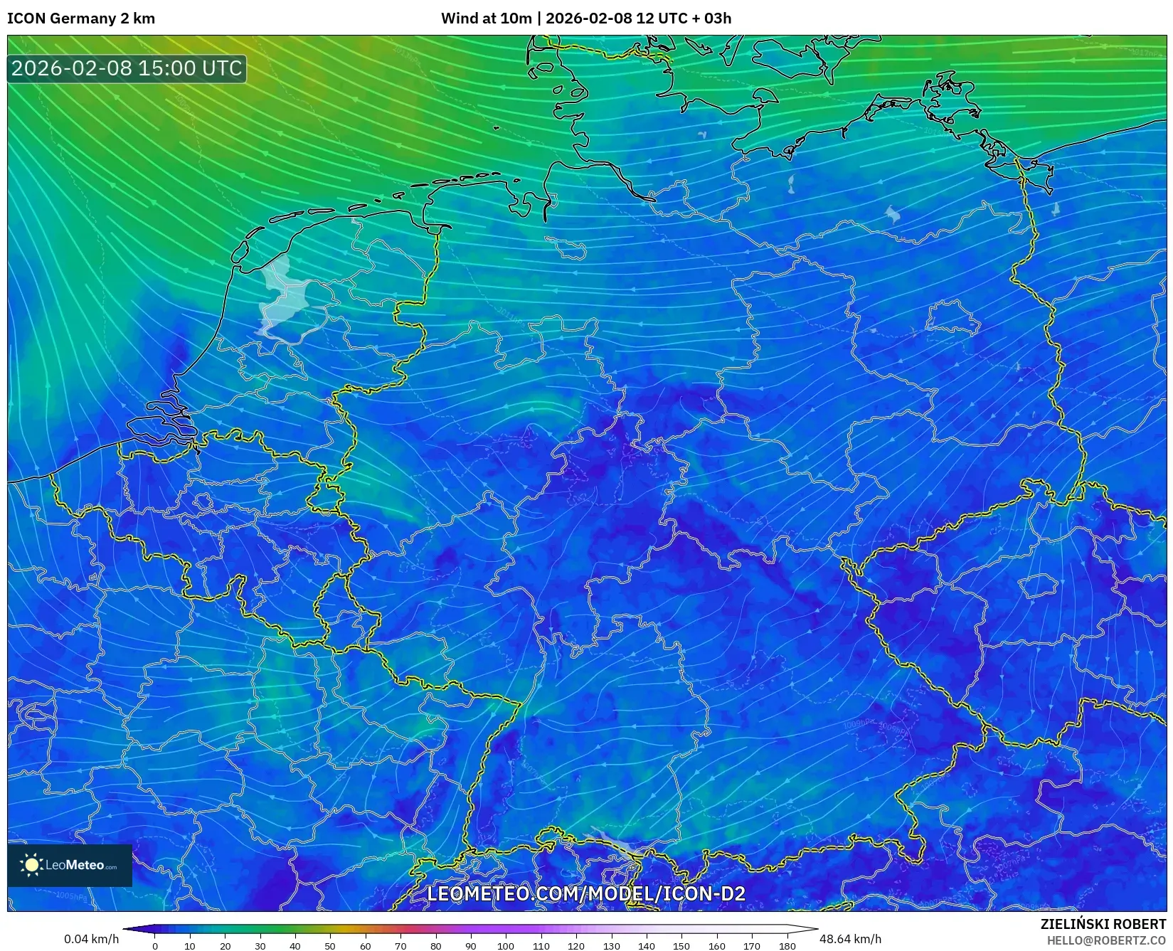 ICON Germany 2 km model - Germany, Wind at 10m