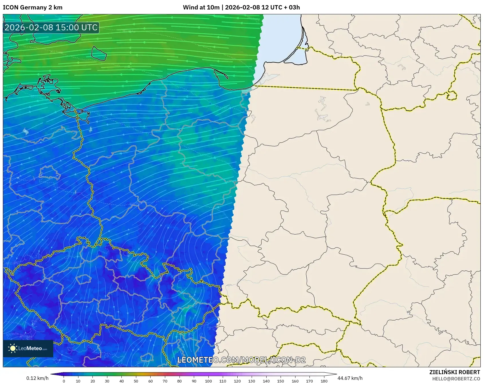 ICON Germany 2 km model - Poland, Wind at 10m