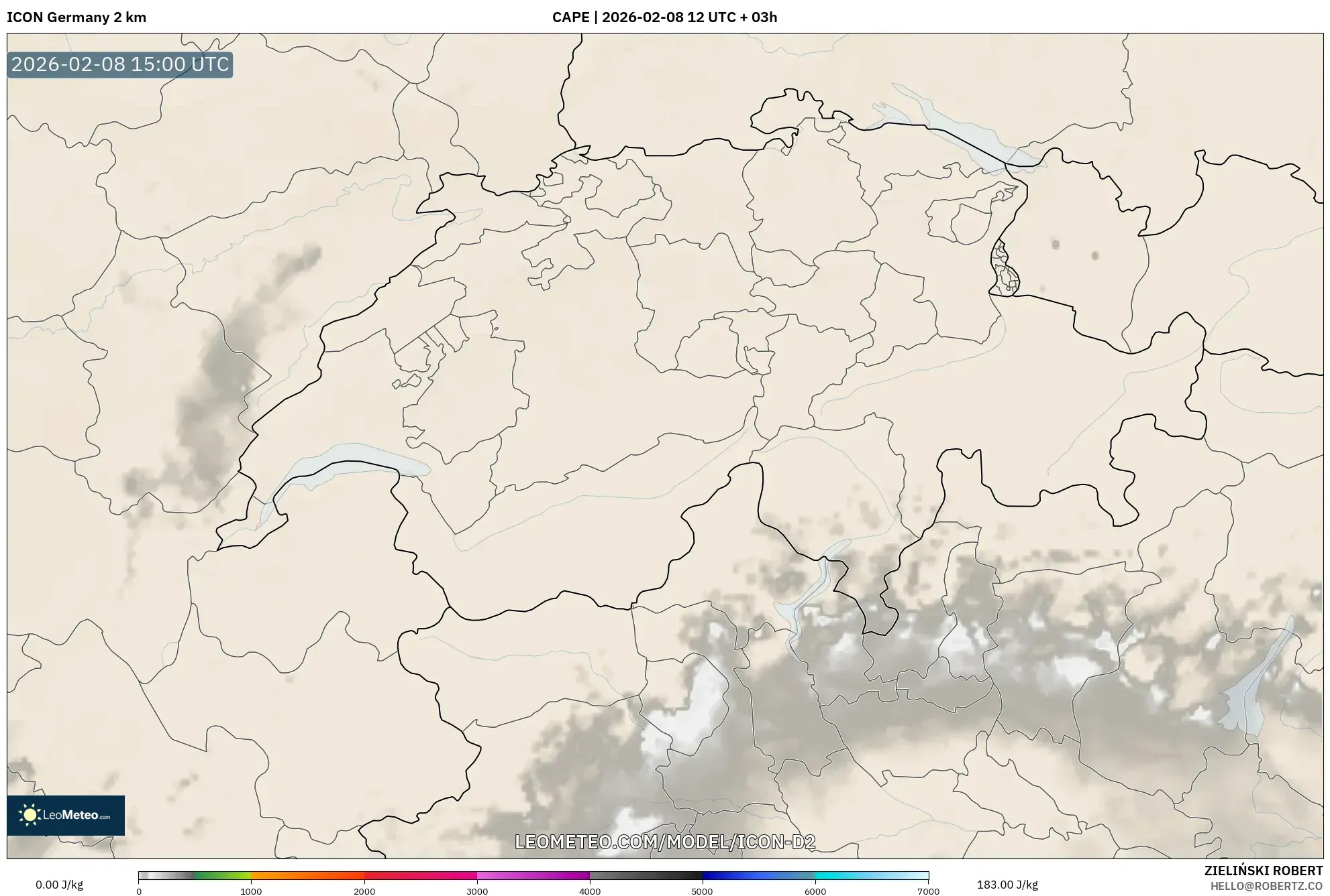 ICON Germany 2 km model - Switzerland, CAPE