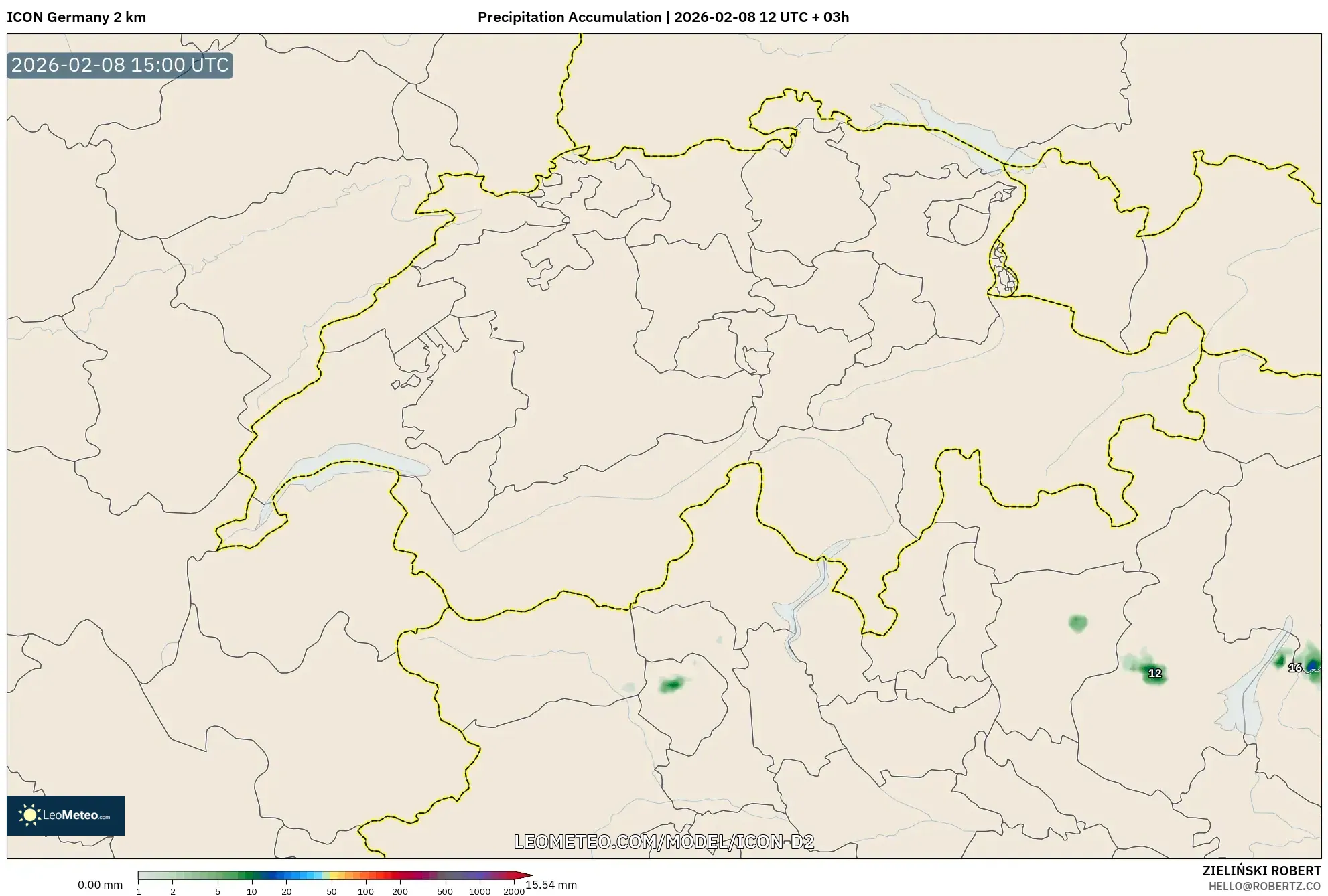 ICON Alemania 2 km model - Swiss, Akumulasi Curah Hujan