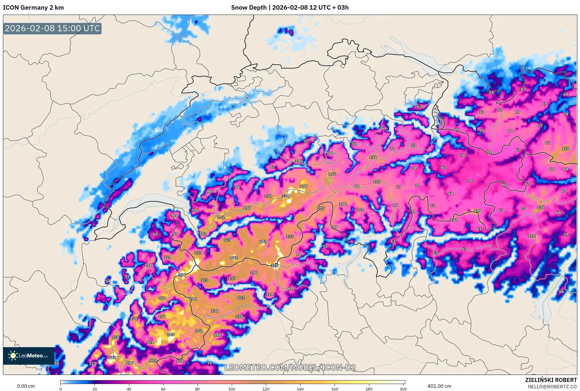 ICON Germany 2 km model - Switzerland, Snow Depth