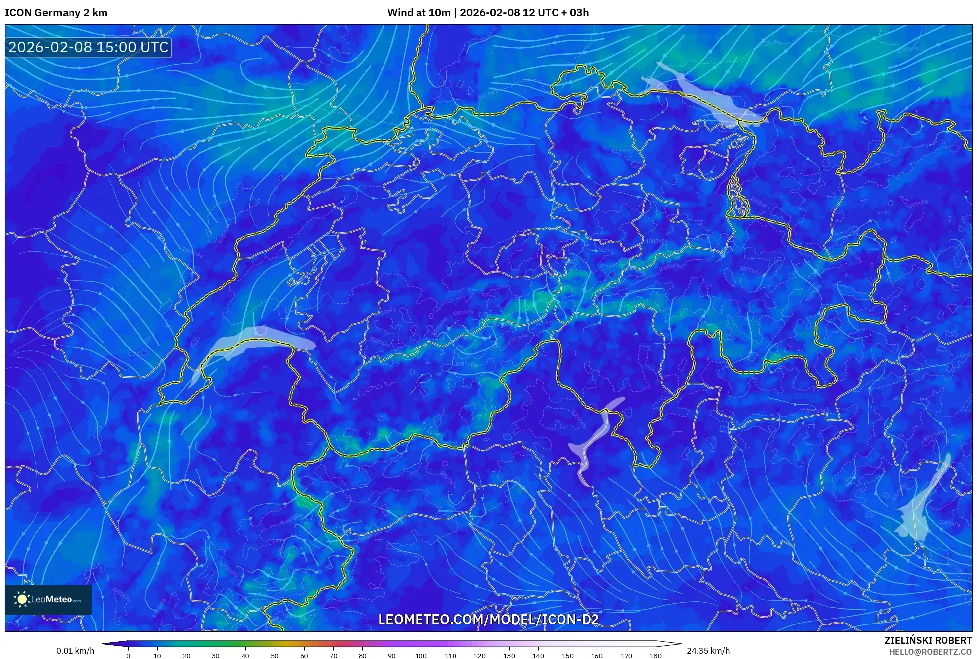 ICON Germany 2 km model - Switzerland, Wind at 10m