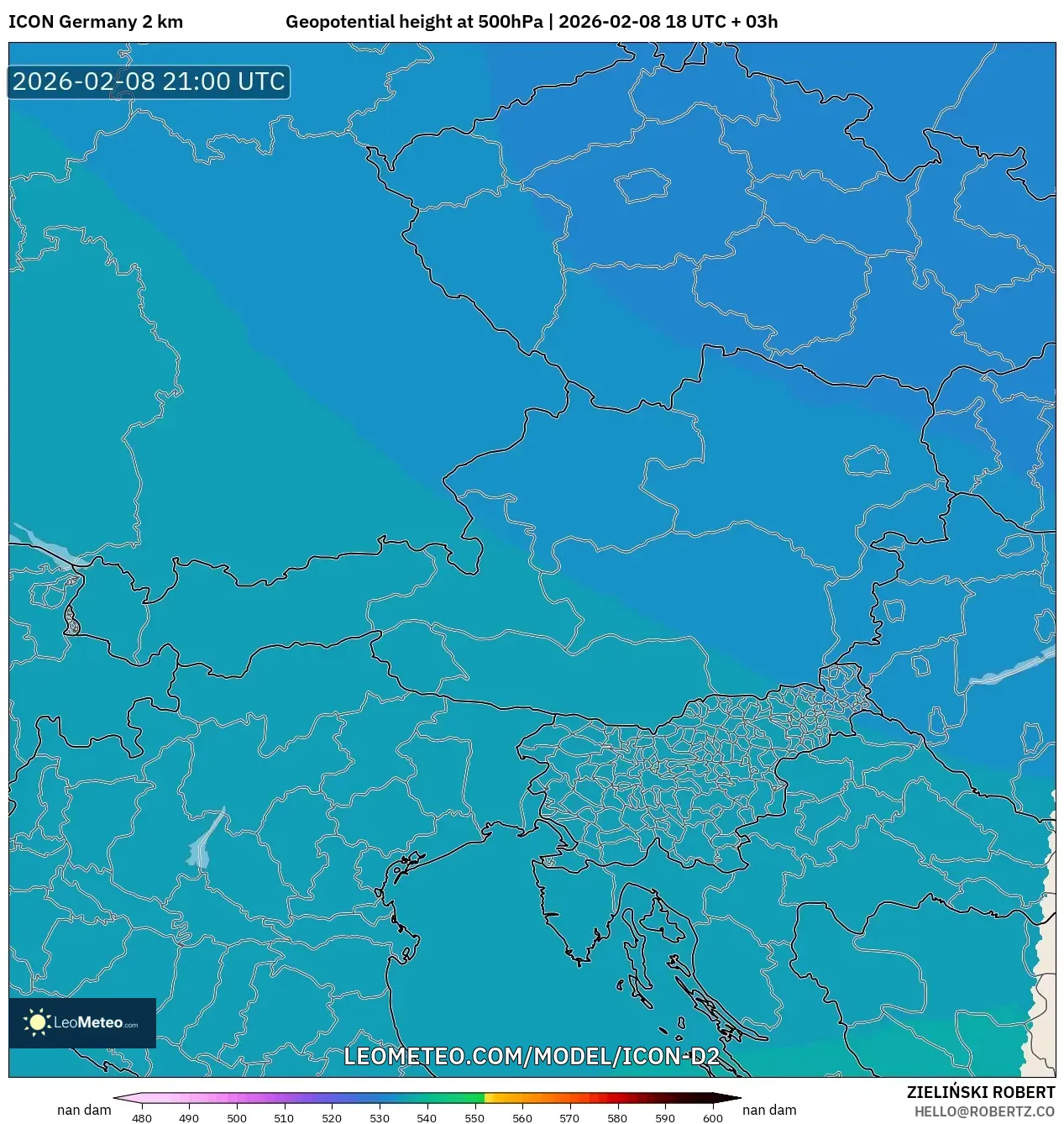 ICON Germany 2 km model - Austria, Geopotential height at 500hPa