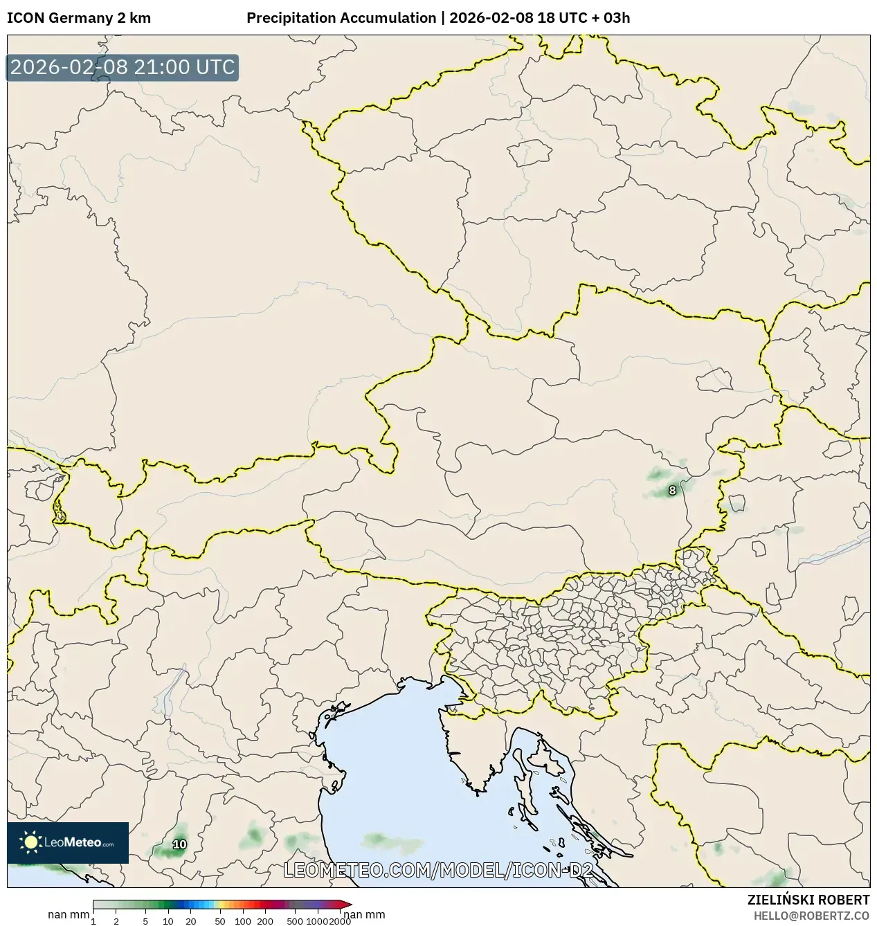 ICON Alemania 2 km model - Austria, Akumulasi Curah Hujan