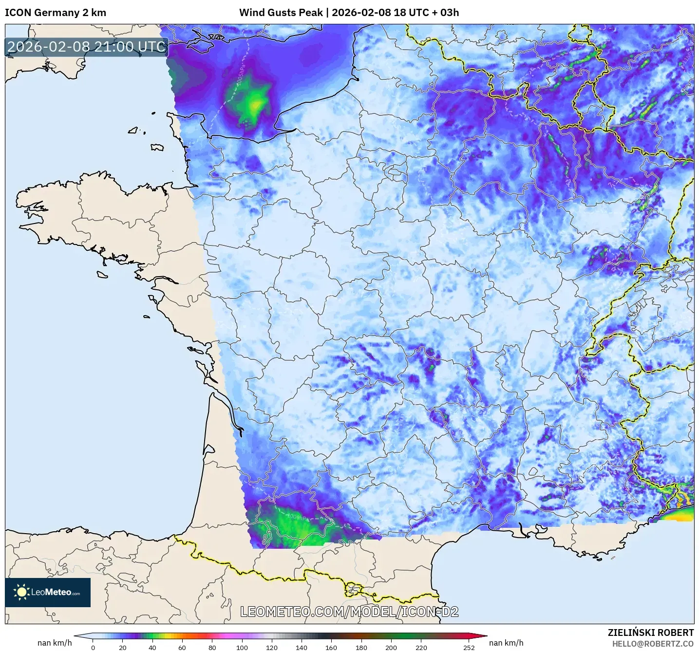 ICON Alemania 2 km model - Prancis, Puncak Hembusan