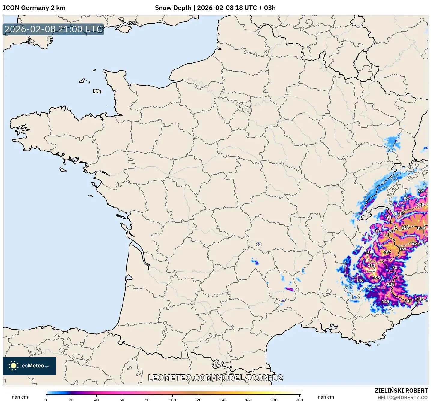 ICON Germany 2 km model - France, Snow Depth