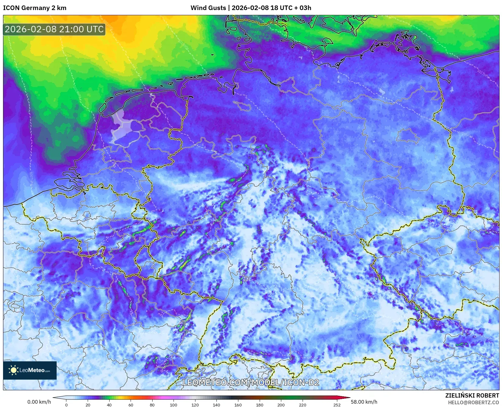 ICON Alemania 2 km model - Jerman, Hembusan Angin