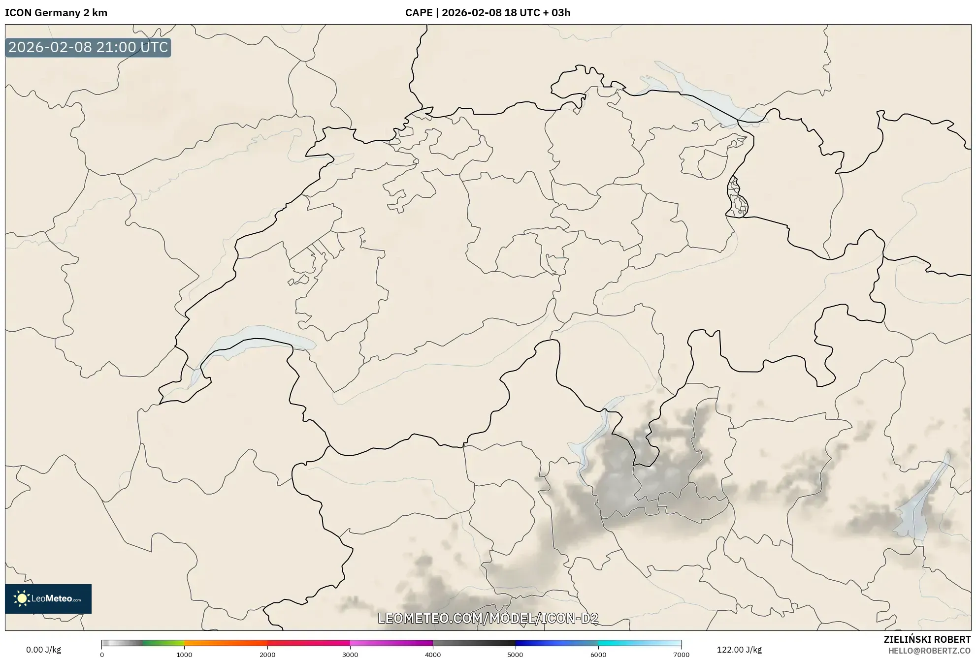 ICON Germany 2 km model - Switzerland, CAPE