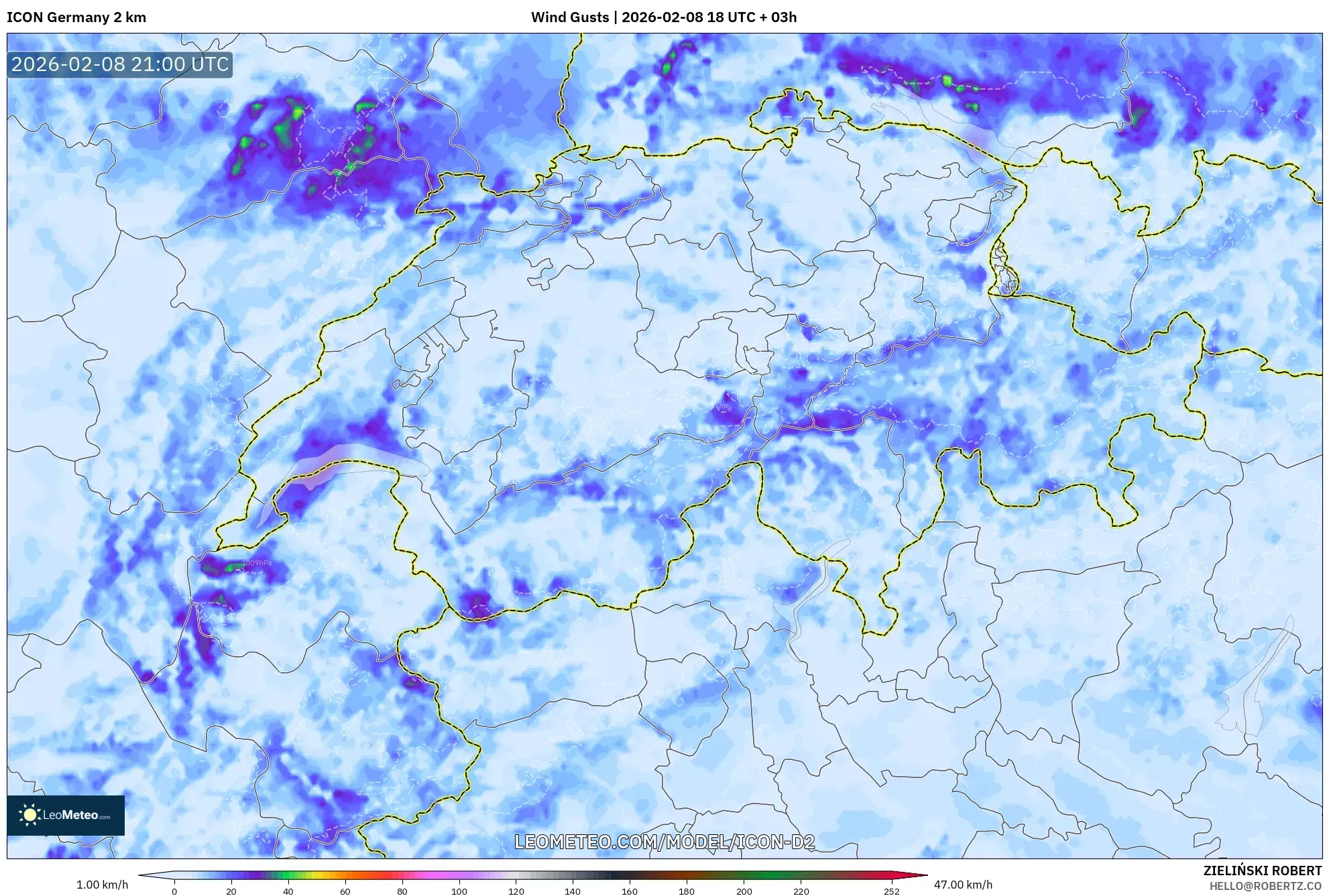 ICON Alemania 2 km model - Swiss, Hembusan Angin