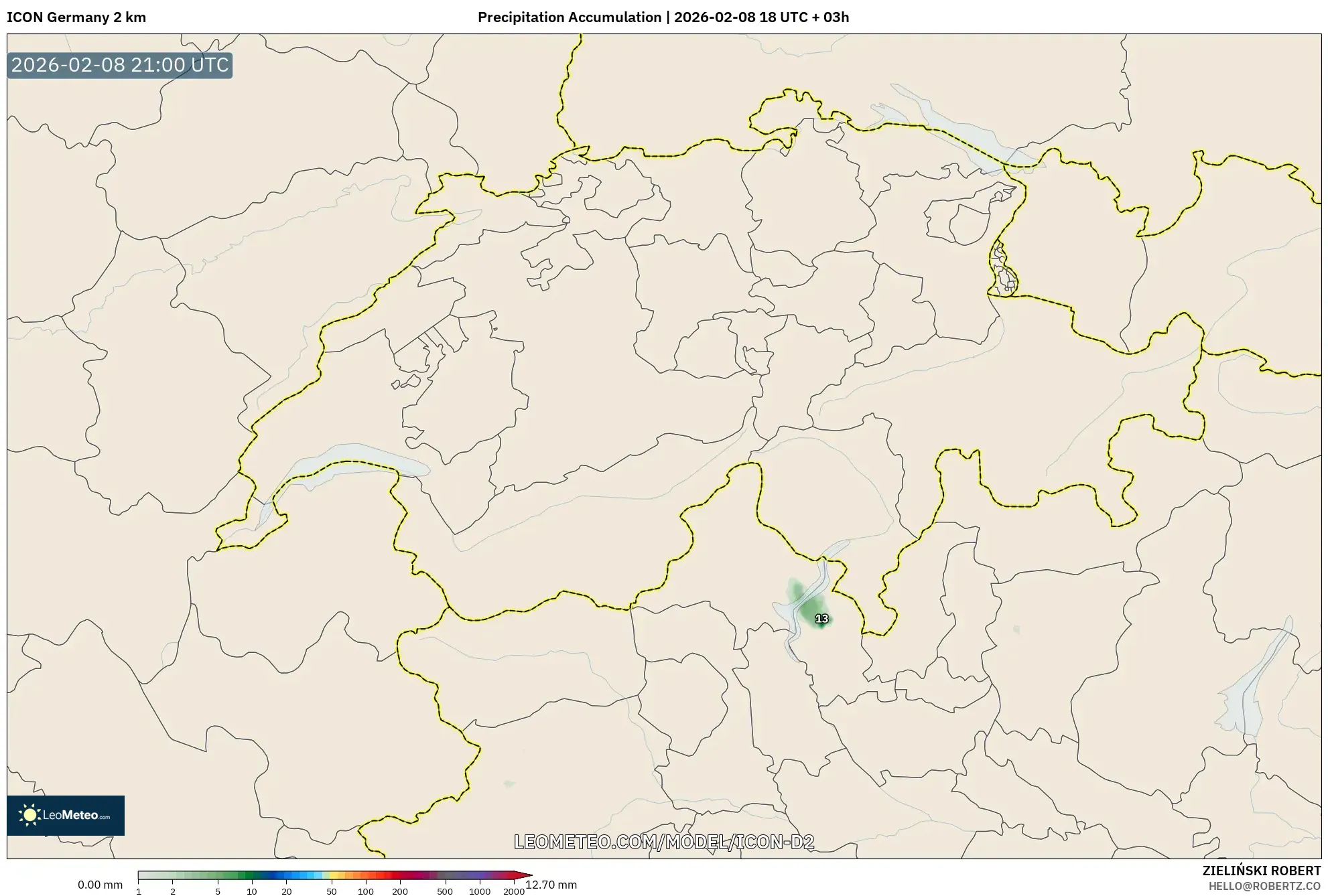 ICON Germany 2 km model - Switzerland, Precipitation Accumulation