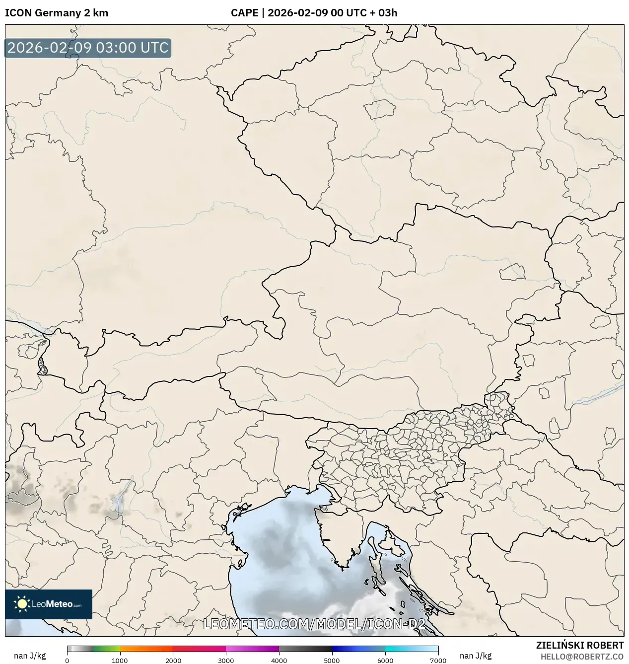 ICON Jerman 2 km model - Austria, CAPE