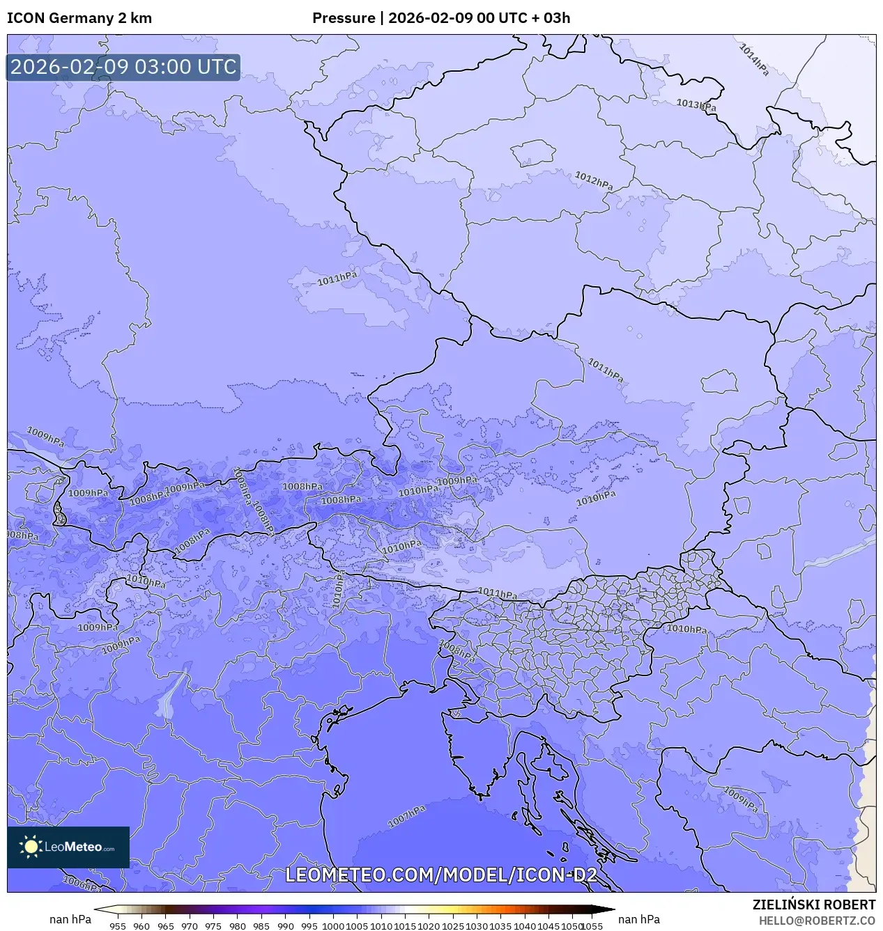 ICON Jerman 2 km model - Austria, Tekanan