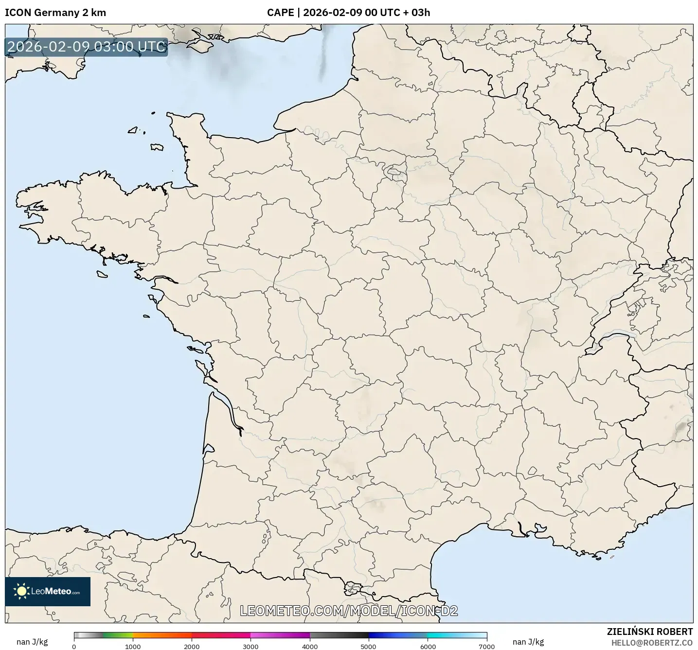 ICON Jerman 2 km model - Perancis, CAPE