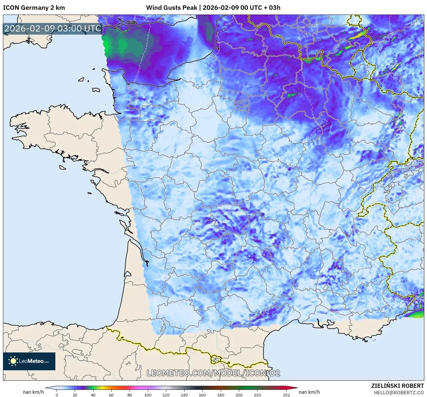 ICON Jerman 2 km model - Perancis, Hembusan Tertinggi