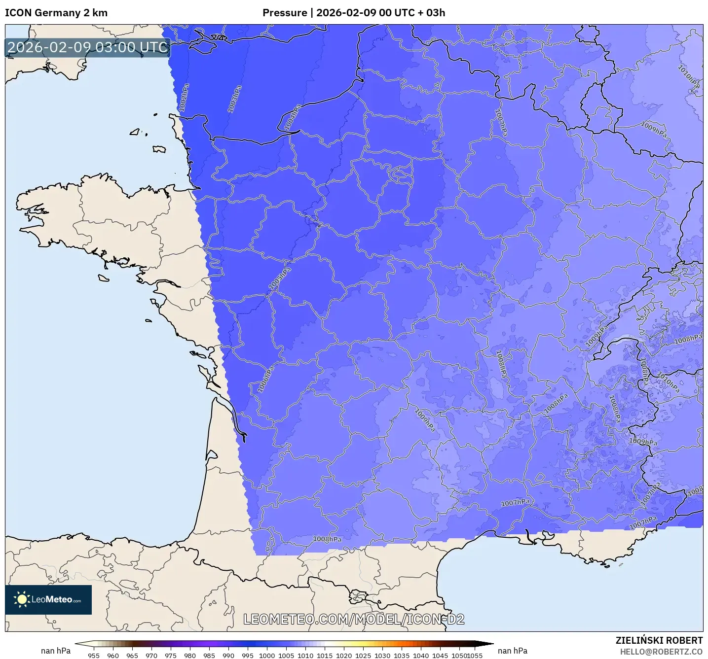 ICON Jerman 2 km model - Perancis, Tekanan
