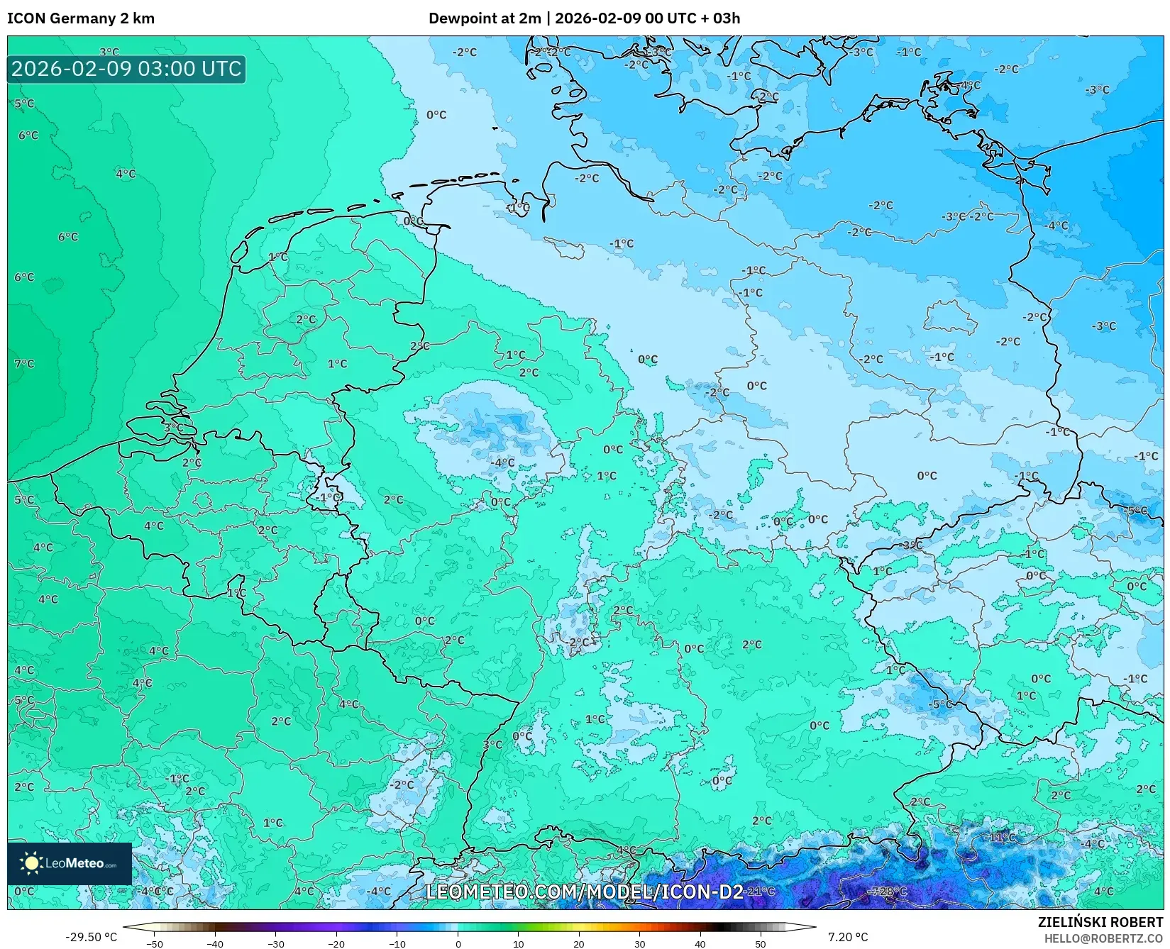 ICON Jerman 2 km model - Jerman, Takat Embun 2 m